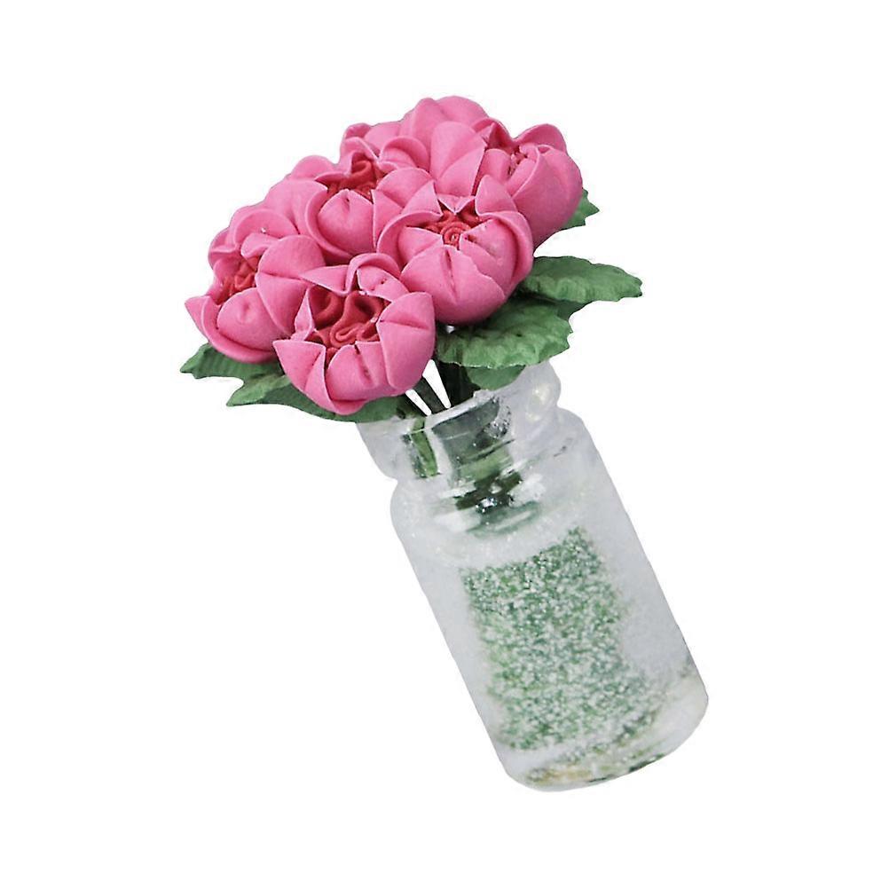 Flower Ornament Mini Rose Potted Model Home Decoration Rosy 6.8X4.5CM Resin Simple Color 1Pcs