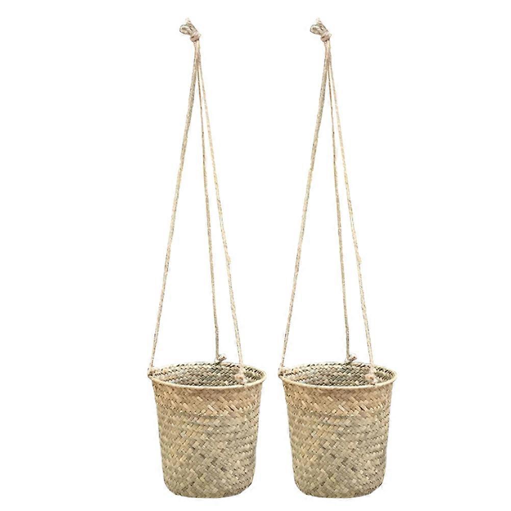 Hand-Woven Rattan Basket Flower Arrangement Vase Light Brown 12.7X12.7X12CM For Home Decor 2Pcs