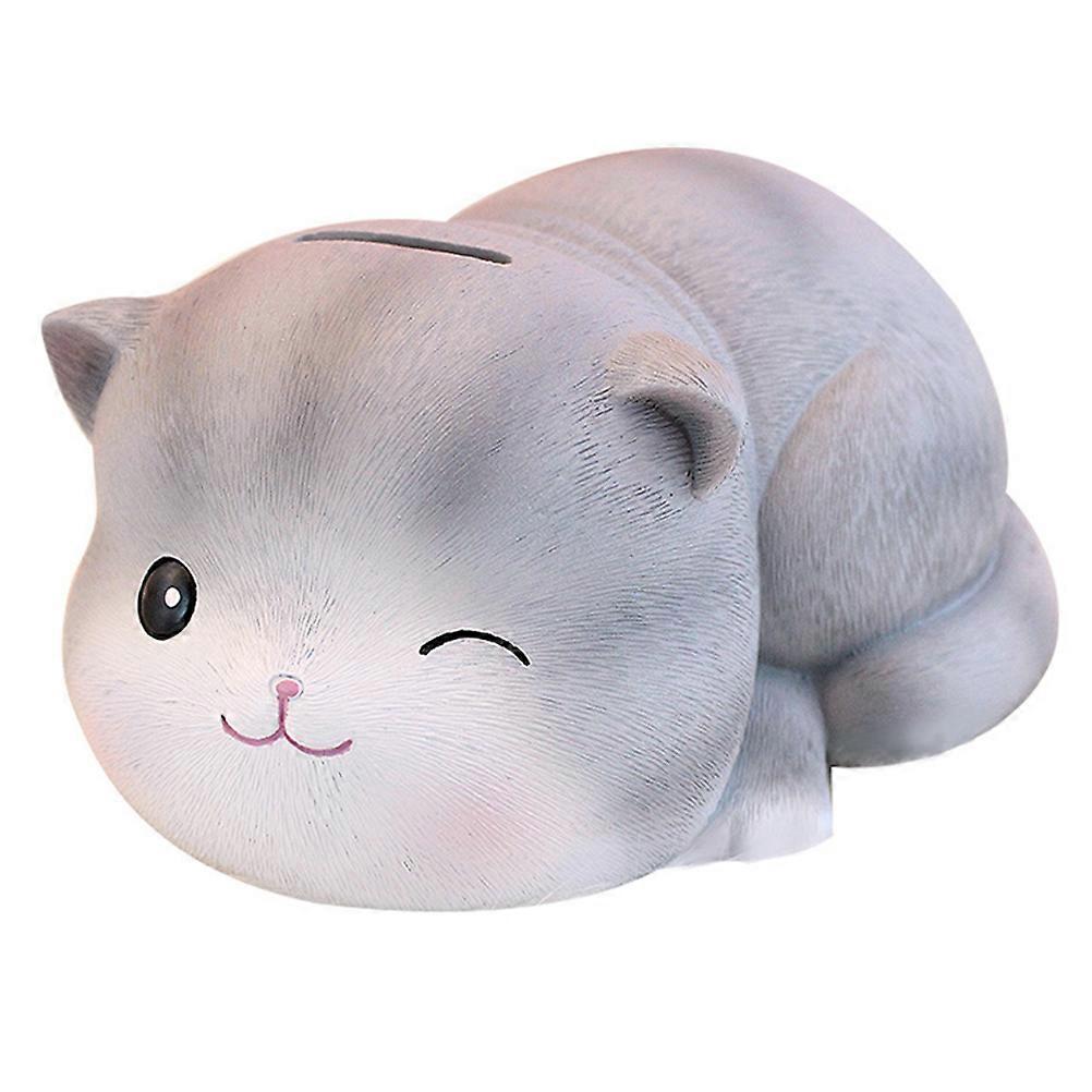 Cartoon Saving Pot Cat Design Money Pot Organizing Light Grey 14x11.5x7cm Adorable Birthday present 1Pack