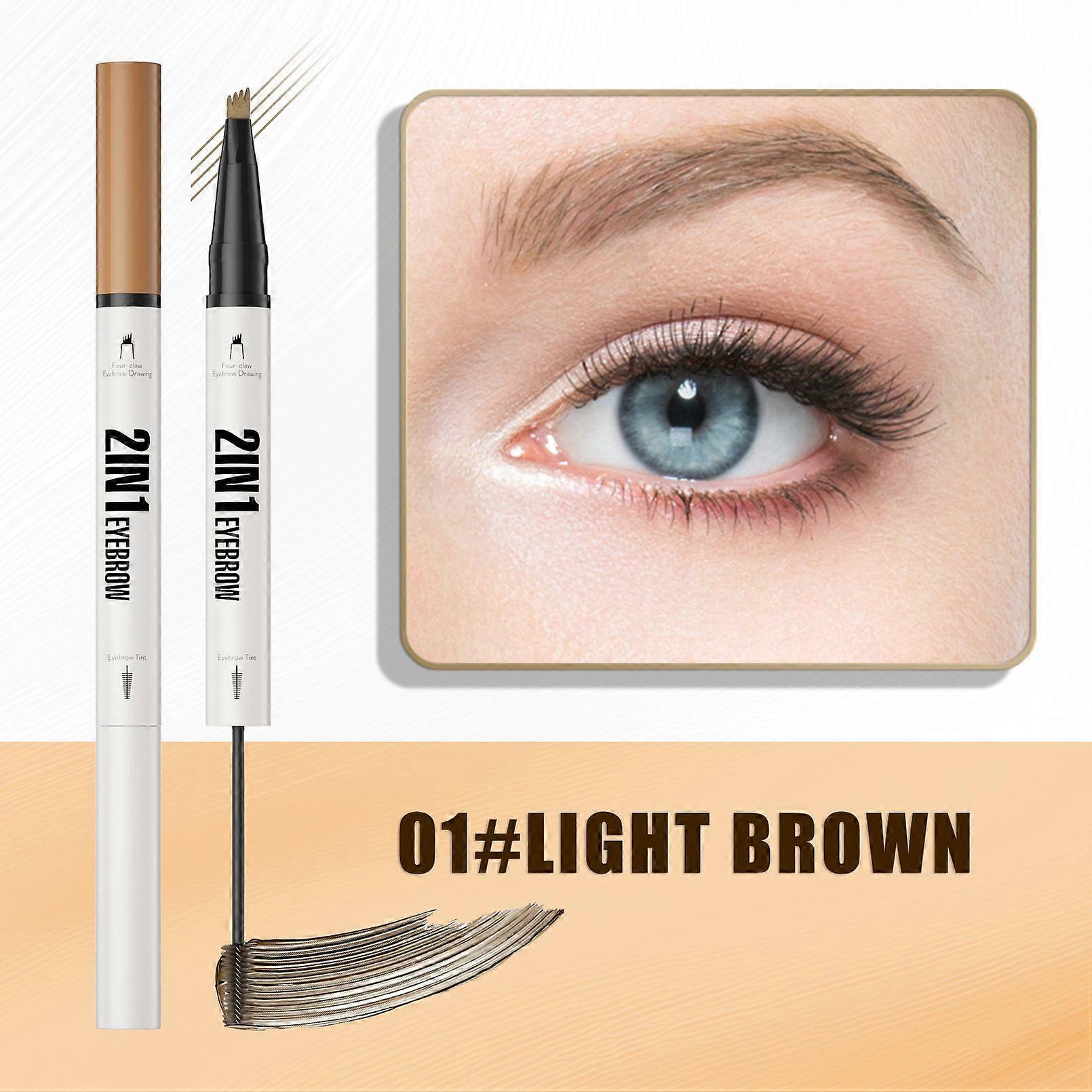 Eyebrow Pencil with Eyebrow Gel, 2-in-1 Microblading Eyebrow Pen and Brow Gel with 4 Fork Tip & Precise Brush-Tip for Fuller-Looking Defined Brows, 24