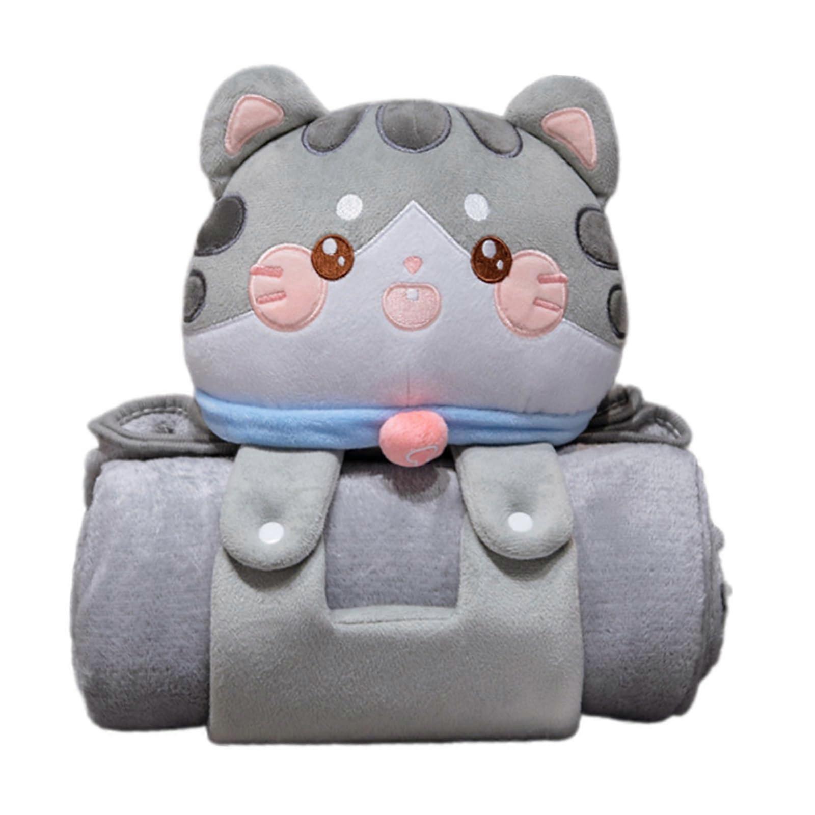 Multifunctional plush doll pillow, 2in1 hand warmer, quilt for office, nap, air conditioning, blanket, foldable pillow