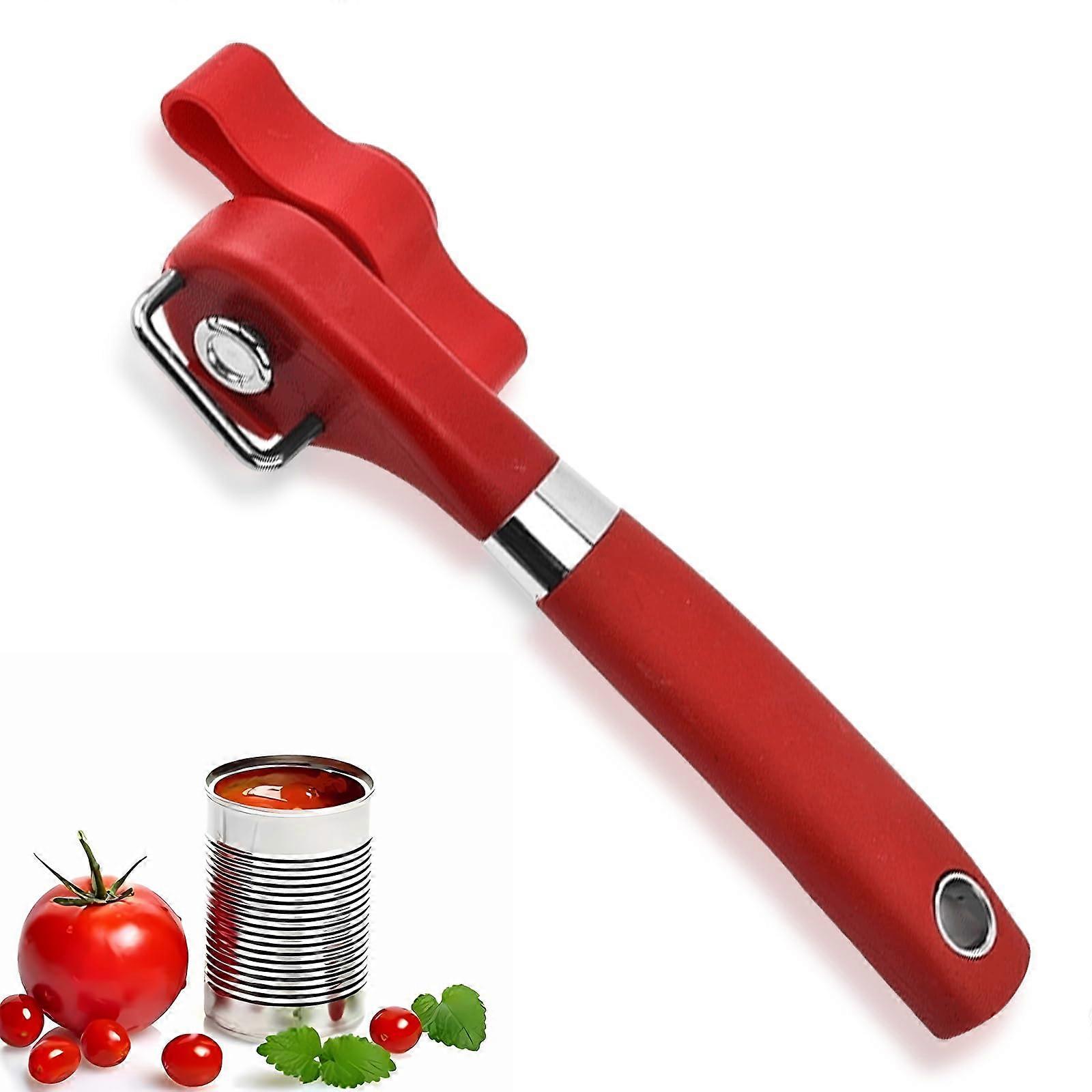 Can Opener Manual Stainless Steel Handheld Safety Design No Sharp Edges Premium Restaurant Kitchen Tool Red
