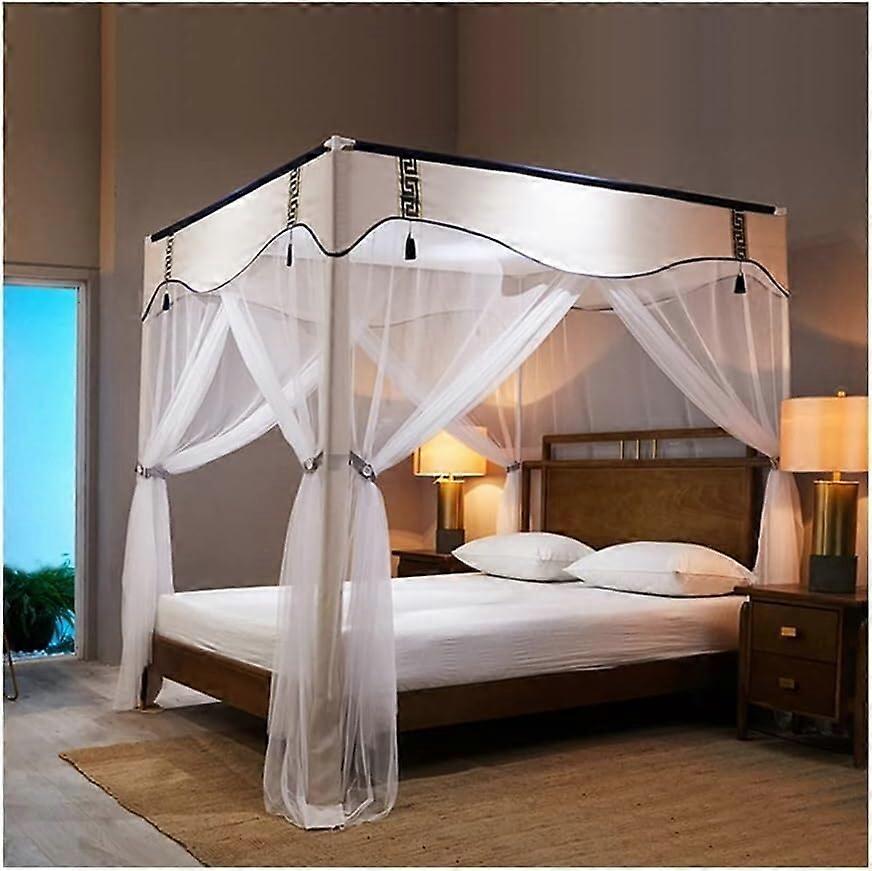 Summer Bedspread Mosquito Net Bedroom Decoration with Stand (Beige2, 180x200cm)