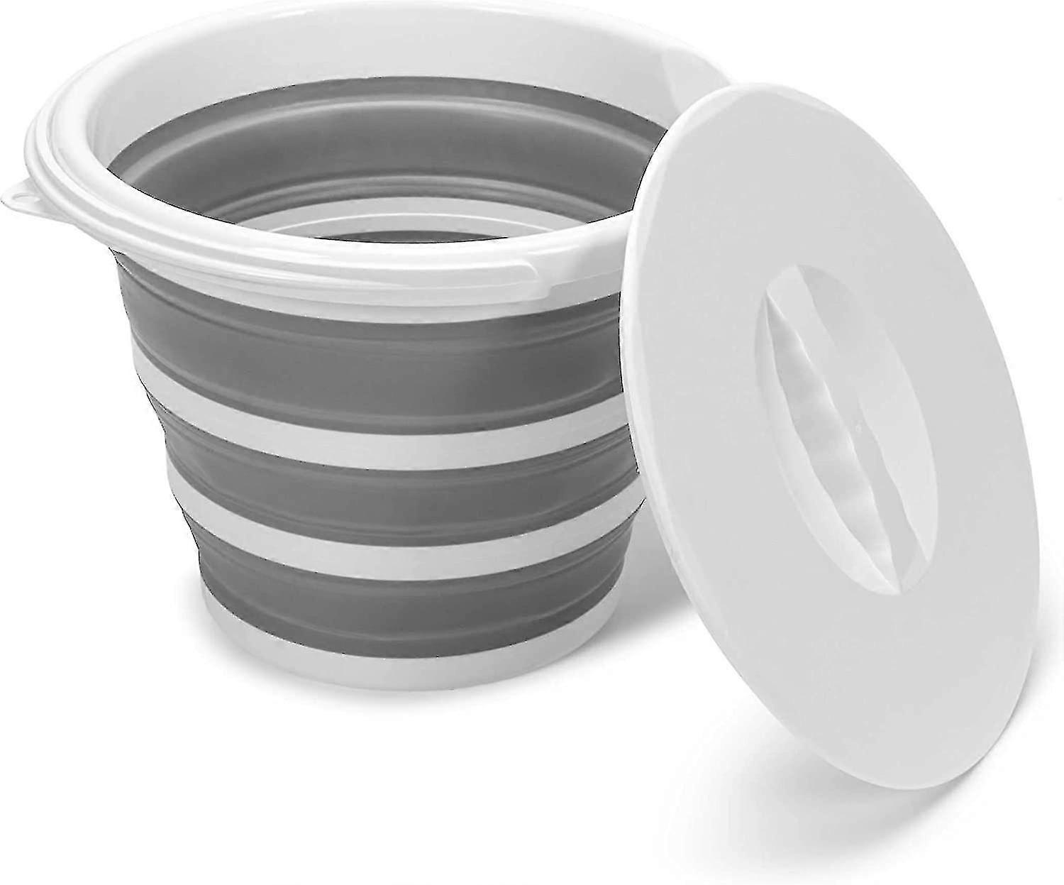 10 Liter Collapsible Bucket With Lid - 10L Silicone And Plastic Retractable Bucket For Camping, Fishing