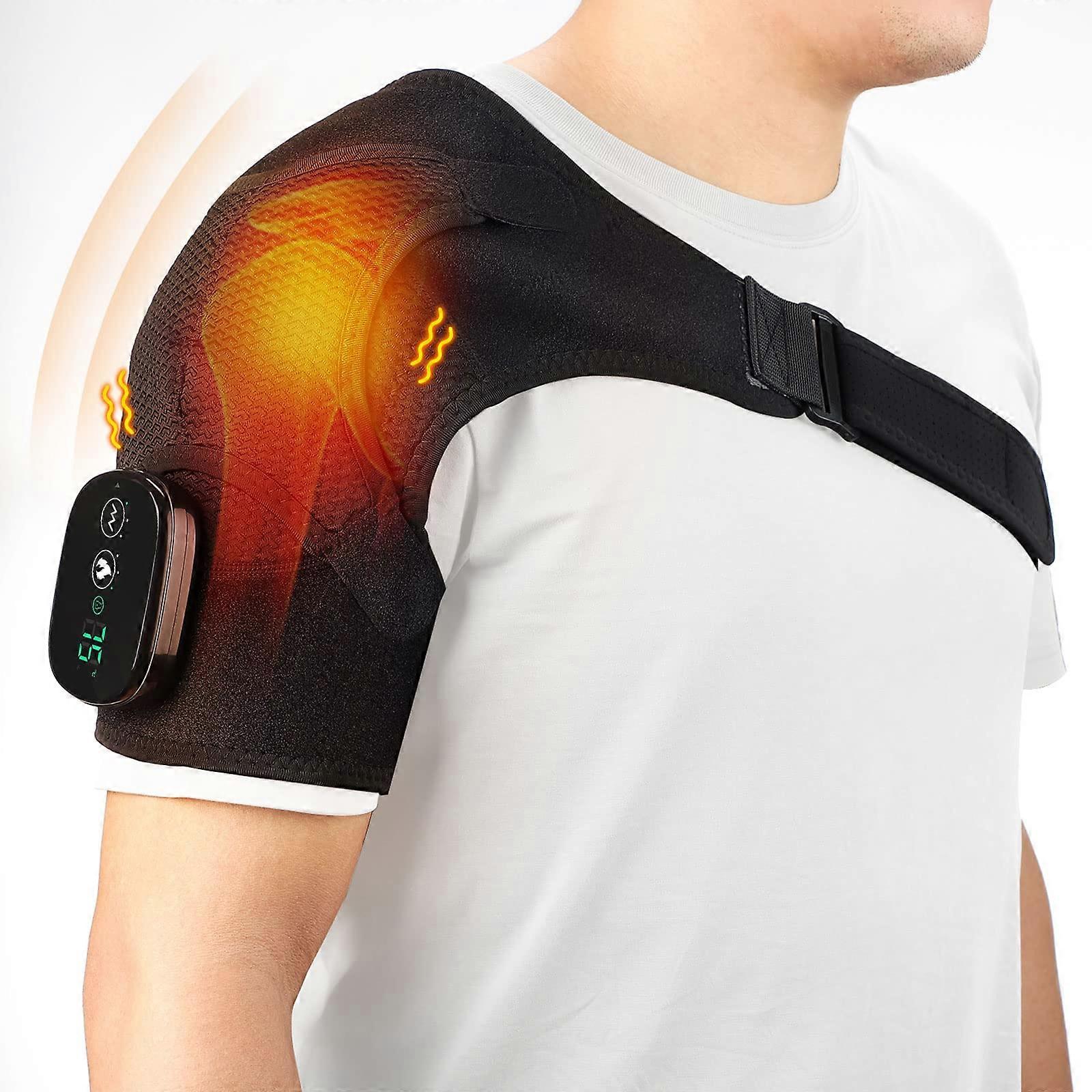 Heating Shoulder Brace with Vibration Massager, Wireless Electric Heated Support