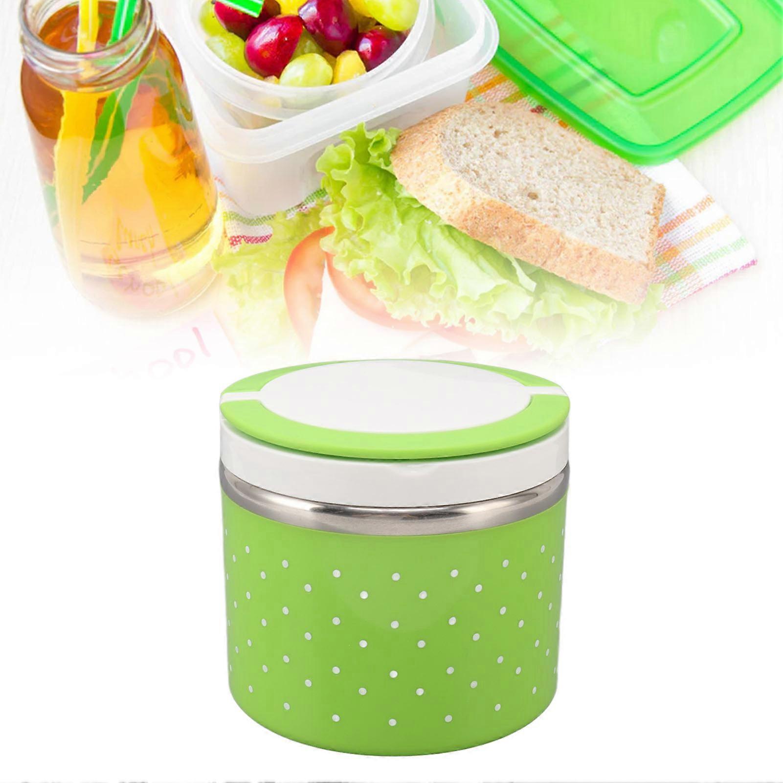 Round Insulated Lunch Box Leakage Proof Portable Large Thermal Food Container for School Office Travel Green