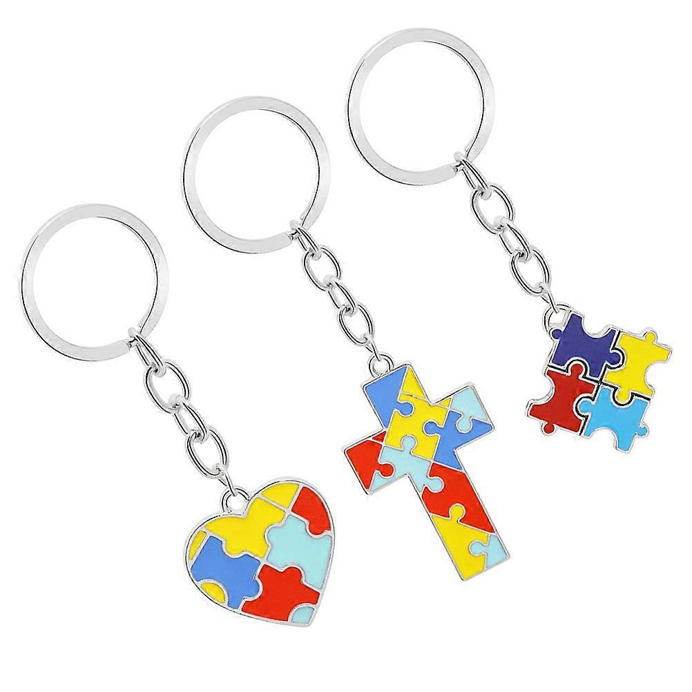 Autism Awareness Key Chain Puzzle Shape Alloy Pendant Daily Use 3Pcs