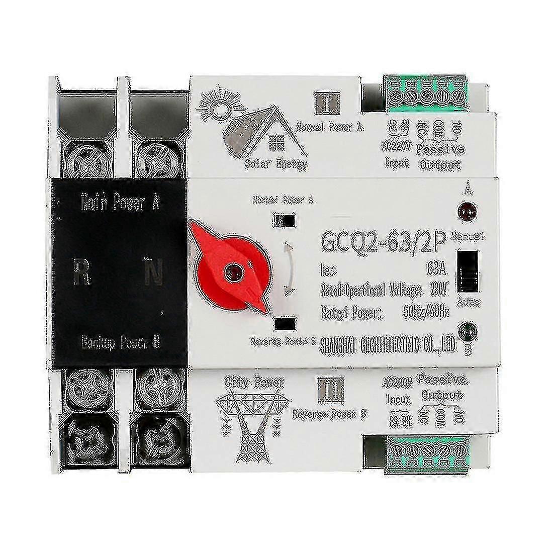 Automatic Transfer Switch for Solar PV System Din Rail Mount 2P 63A AC220V