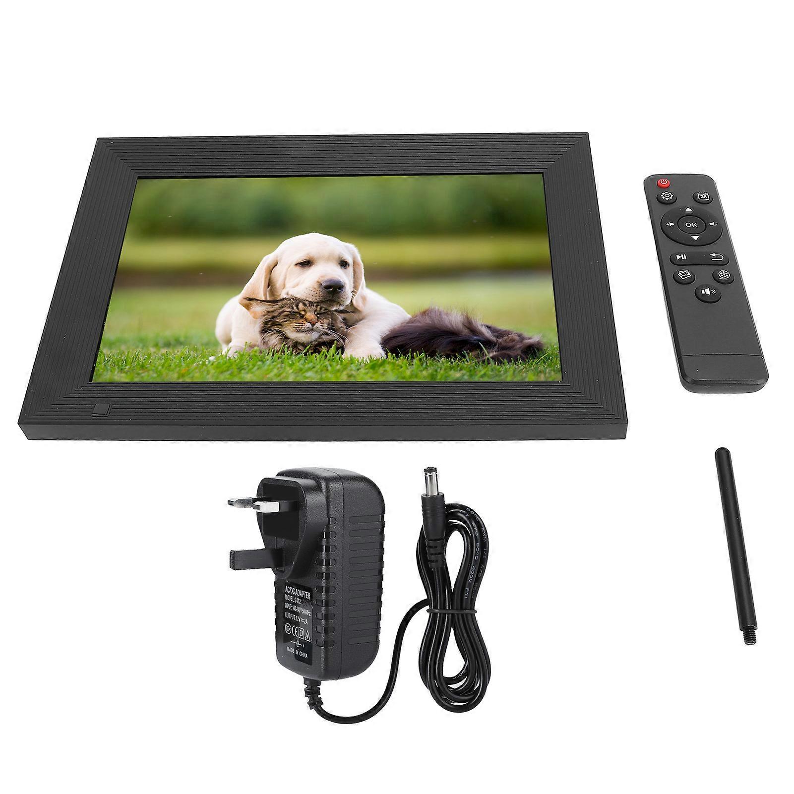 10.1" Digital Photo Frame with 1280x800 IPS Screen, Remote Control, Music, UK Plug