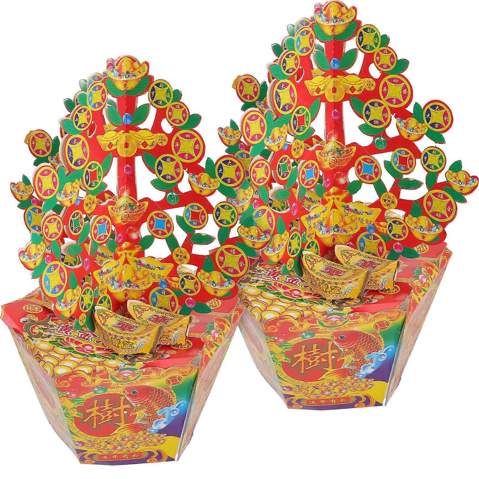 Ancestor Money Tree Request for Blessings Cardboard Pot Shape Hungry Ghost Festival 1Pair