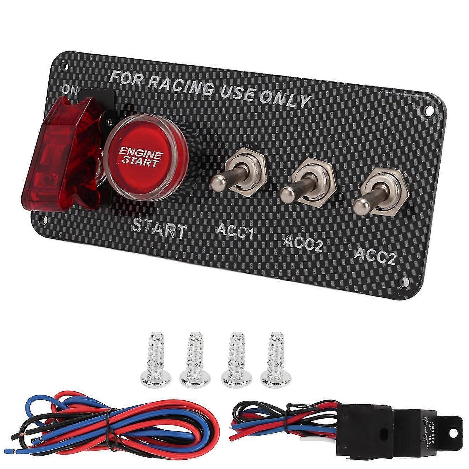 Car Engine Ignition Push Button Rocker Switch Panel 12V 40A Carbon Fiber Style Universal Plug and Play