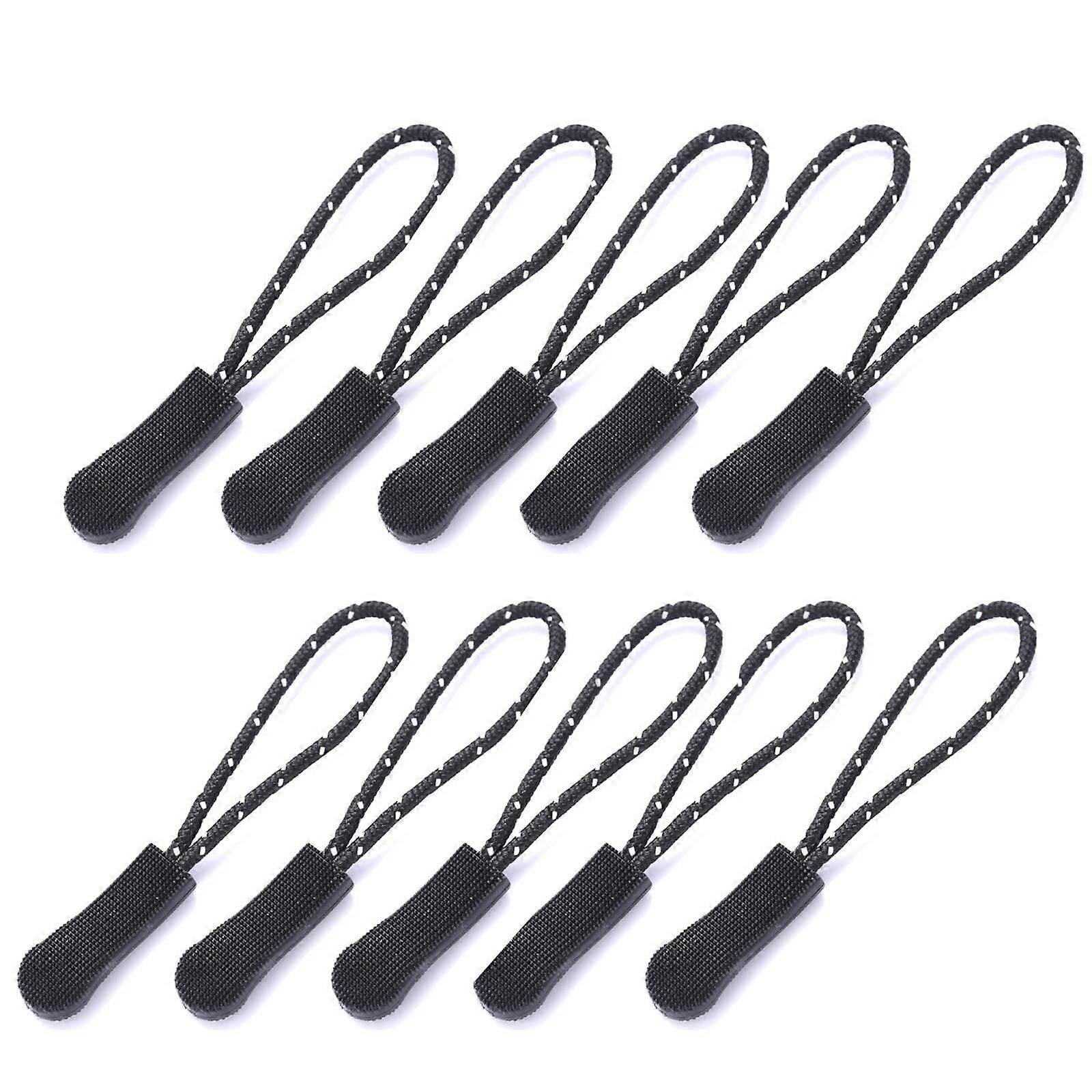 10 x Zipper Puller End Fits Rope Trailer Replacement Clip Broken Buckle Fixer Black Dots