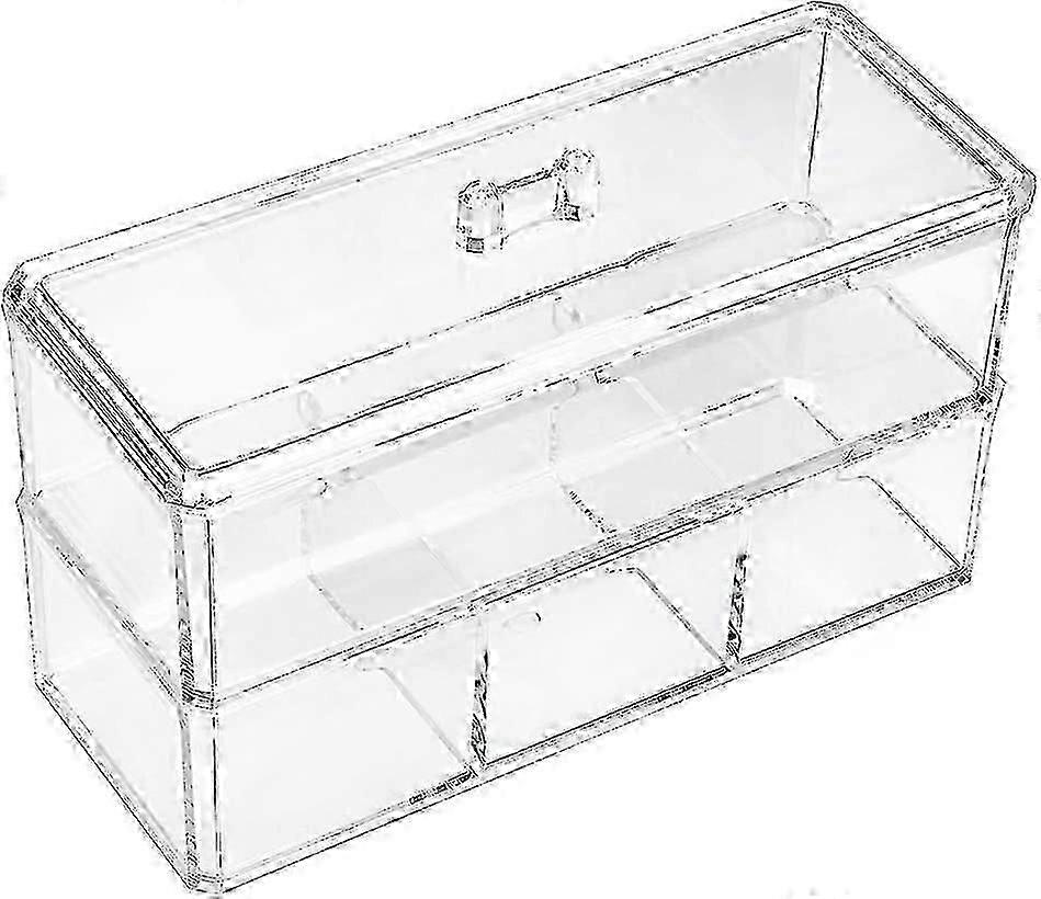 Acrylic Clear Cosmetic Organizer Double Layer Cotton Swab Container (4 Compartments)