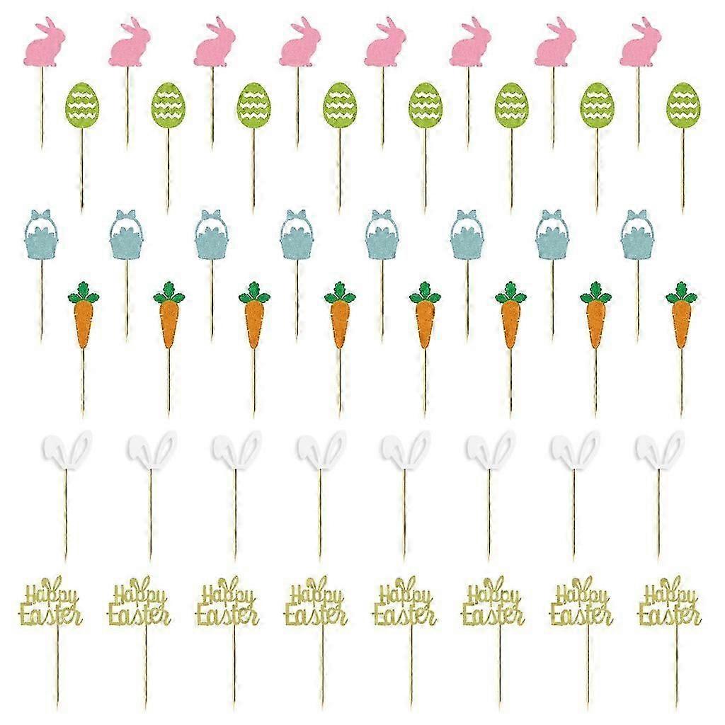 48-Piece Easter Cake Topper Cards - Rabbit-Themed Cupcake Decor for Parties