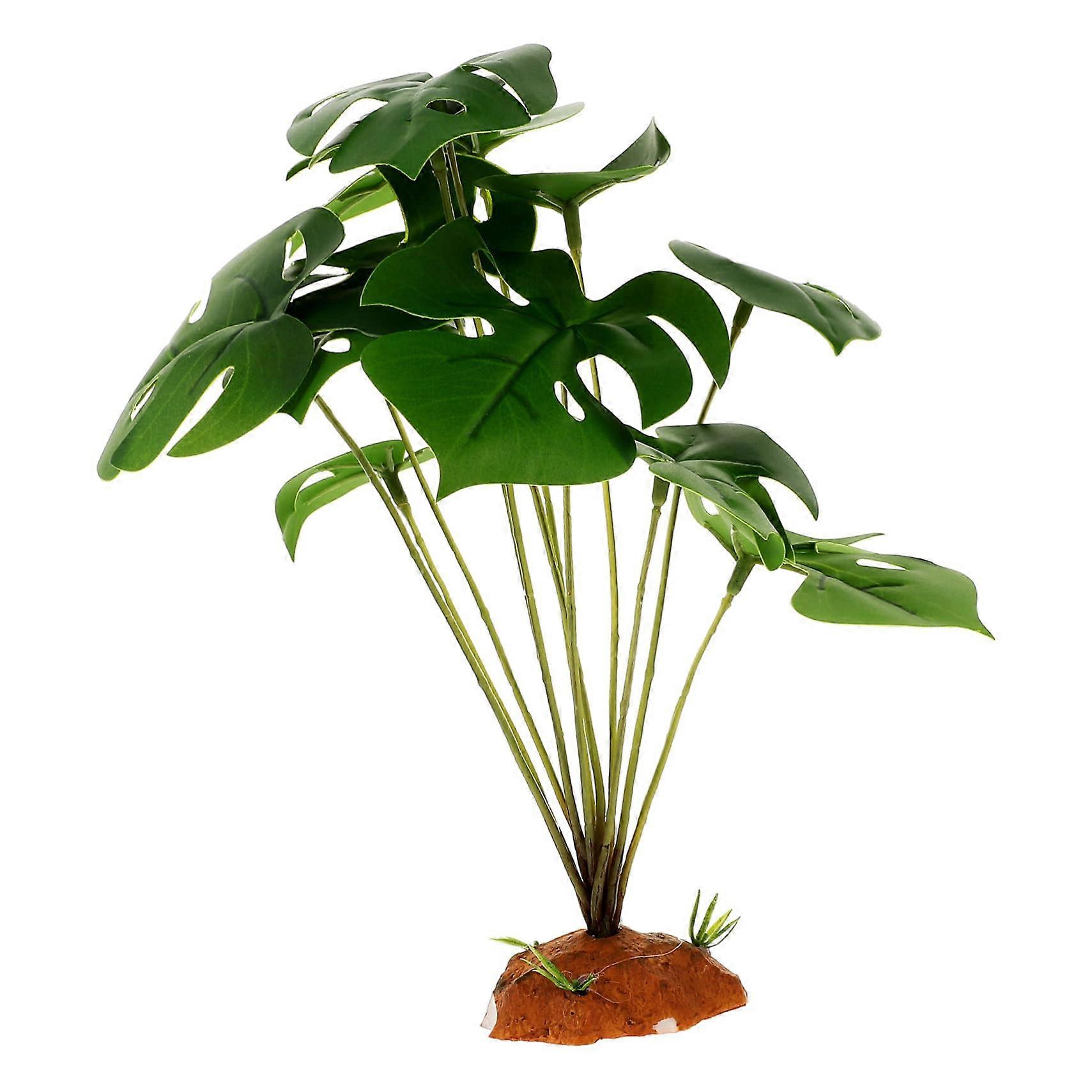 Artificial Plant for Reptile Terrarium and Aquarium Decoration with Integrated Base for Lizards and Snakes, Green Color