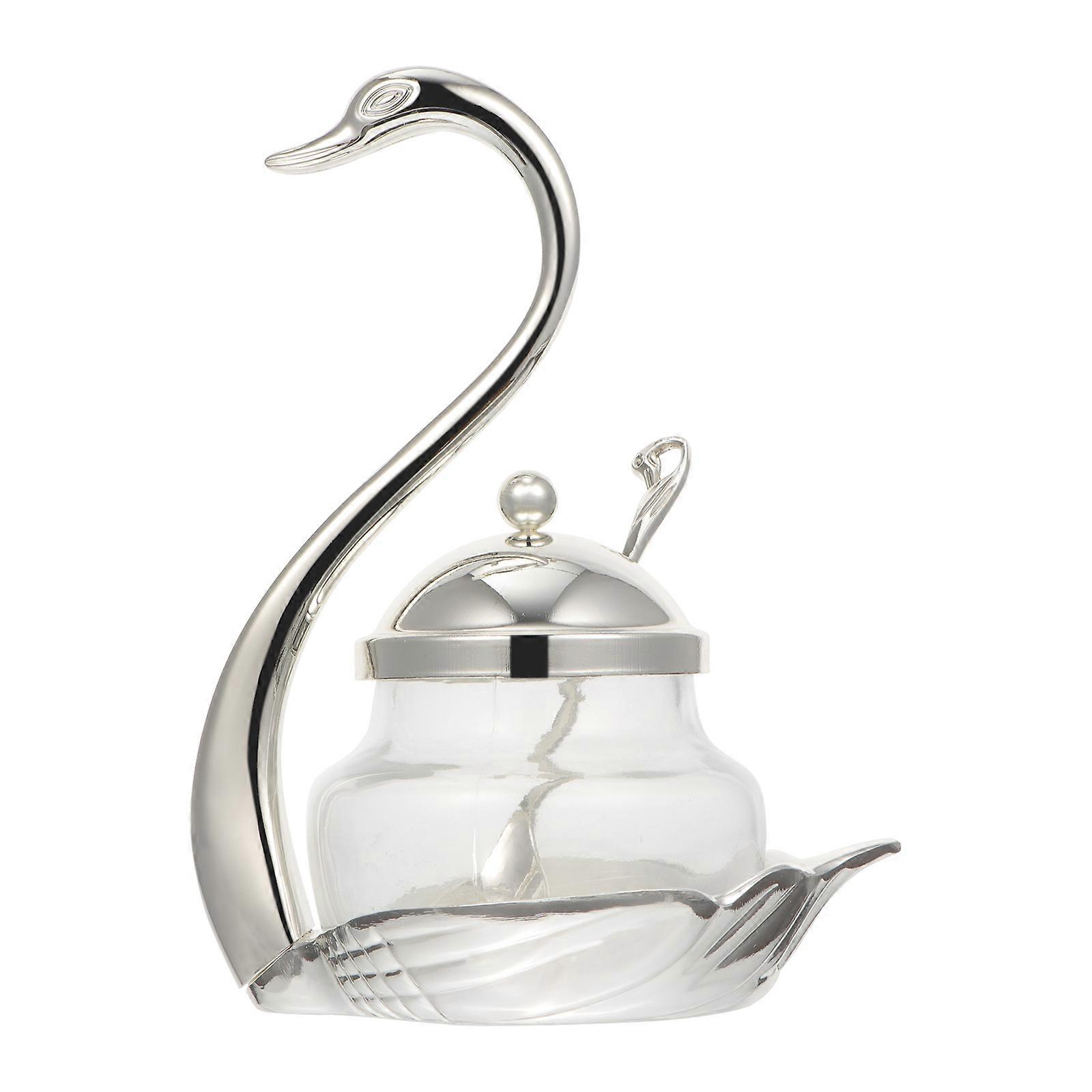 Swan Salt Jar with Spoon Creative Glass Condiment Container for Seasoning, Spice, Sugar Kitchen Accessory for Housewarming