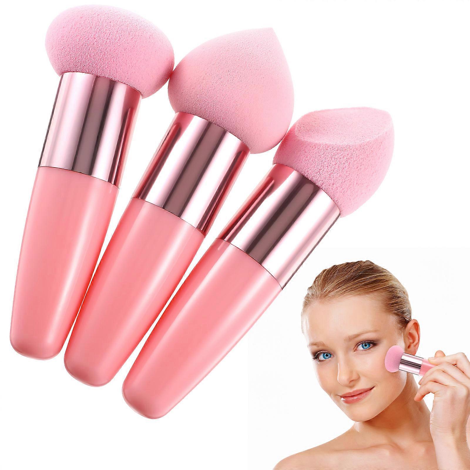 Foundation Sponge with Handle Heart Shape for Women Practical Design 3 Pcs