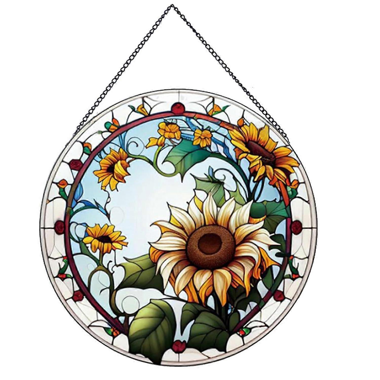 Sunflower Stained Glass Window Hanging Wall Art Decor Gift