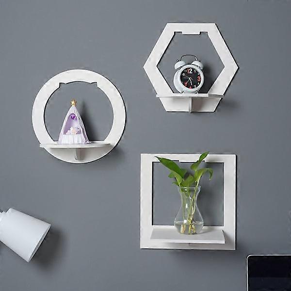 Flower shelf without punching living room wall shelf Set of 3 (round + square + hexagon)