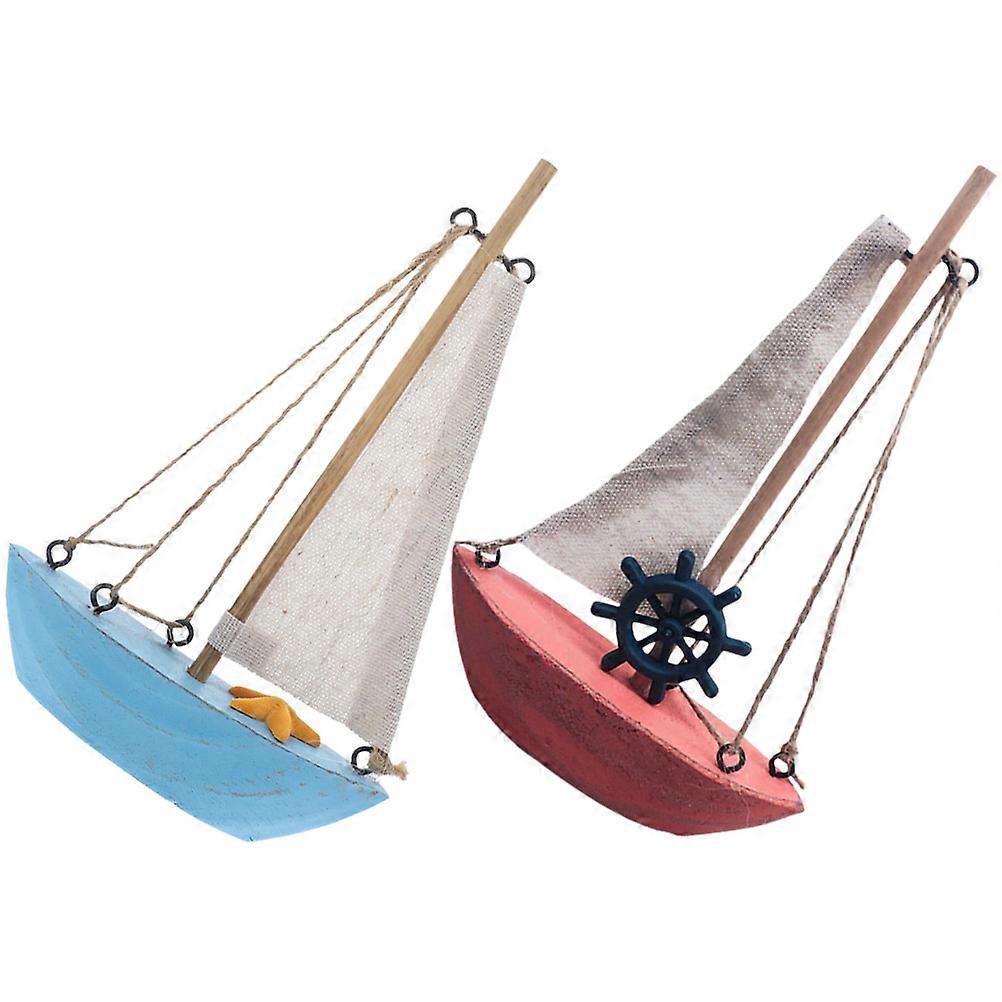 Mediterranean Sailboat Models 2Pcs Office Decoration Nautical Party 17X11X3CM Chic Design Vivid Shape