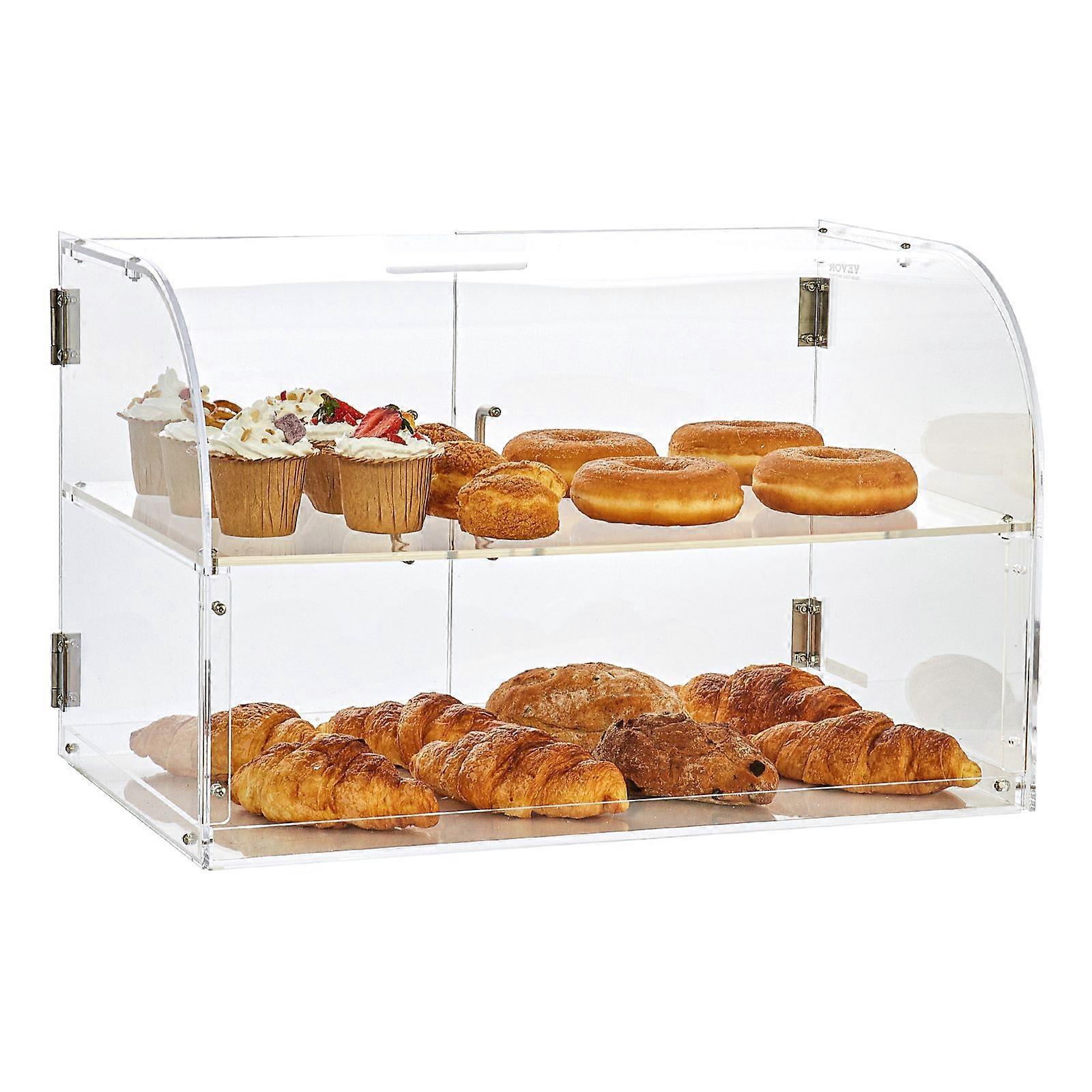 Pastry Display Case, 2-Tier Commercial Countertop Bakery Display Case, Acrylic Display Box with Rear Door Access & Removable Shelves
