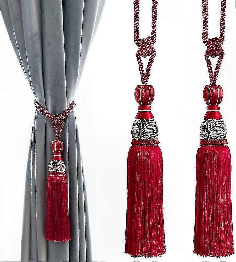 Red Braided Ball Tassels for Curtain Tiebacks, Set of 2 - Decorative Holdbacks for Home and Office Drapery Fastening Solution