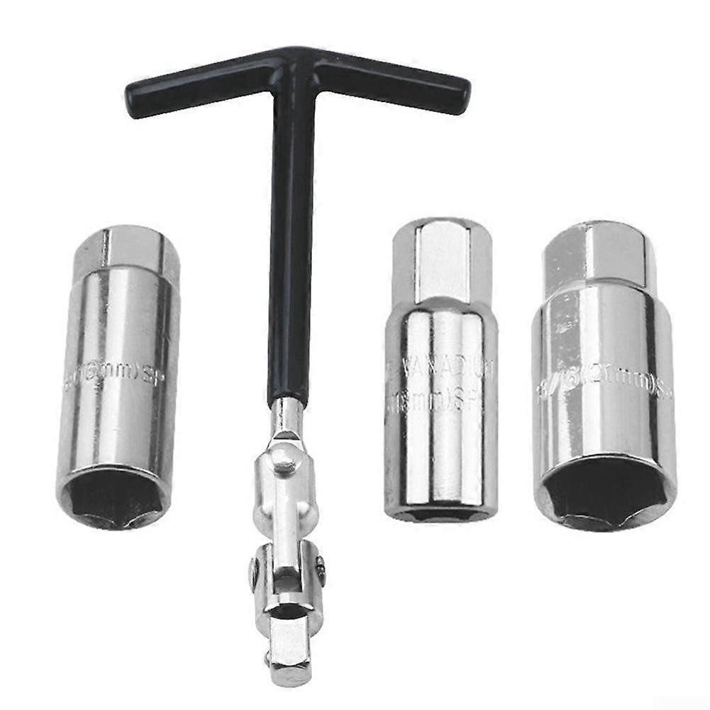 Spark Plug Wrench 5-Piece Set, T-Handle Flexible Spanner, Car and Motorcycle Spark Plug Tool, Black