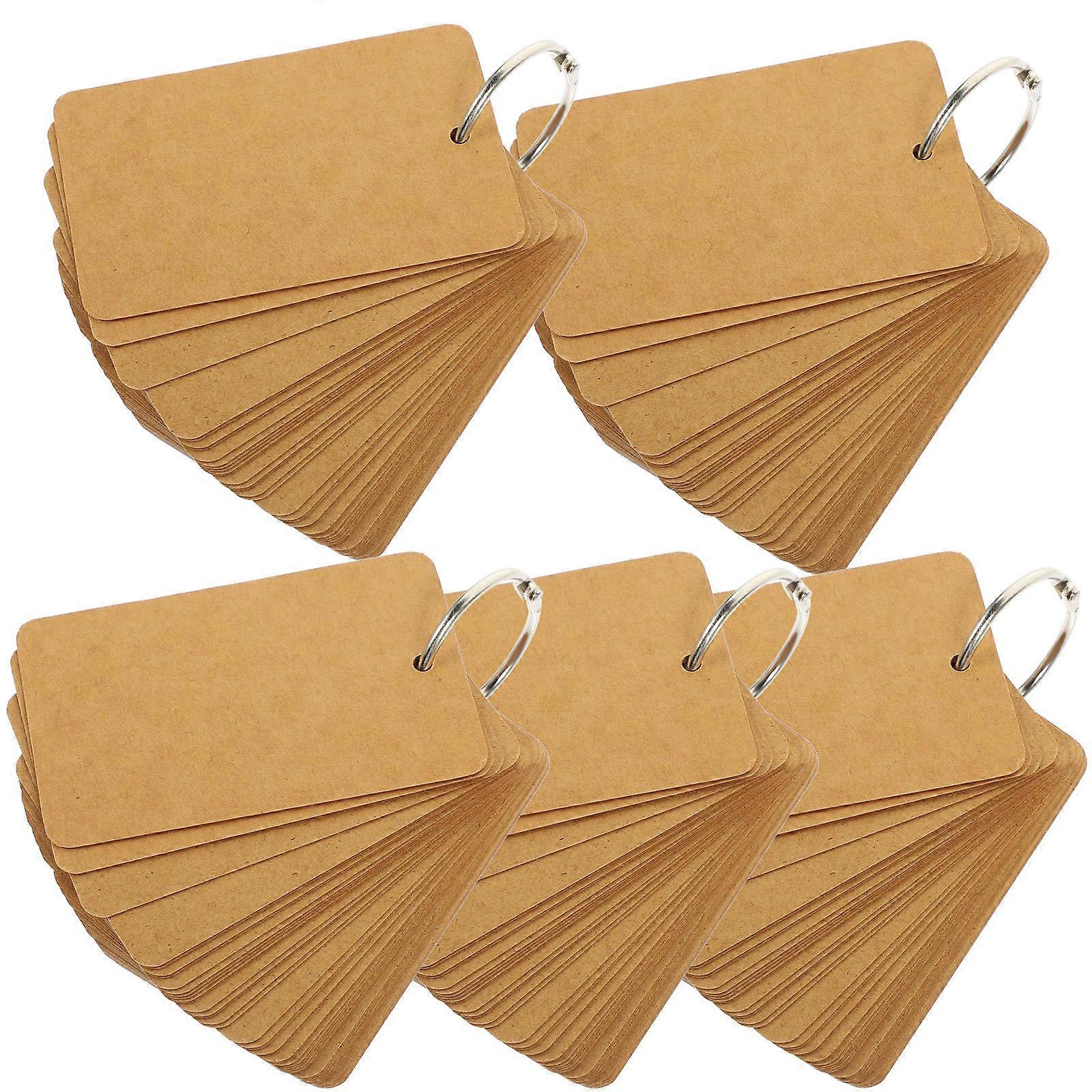 Brown Kraft Paper Memory Cards for Writing with Flat Surface and Metal Ring 5 Pieces