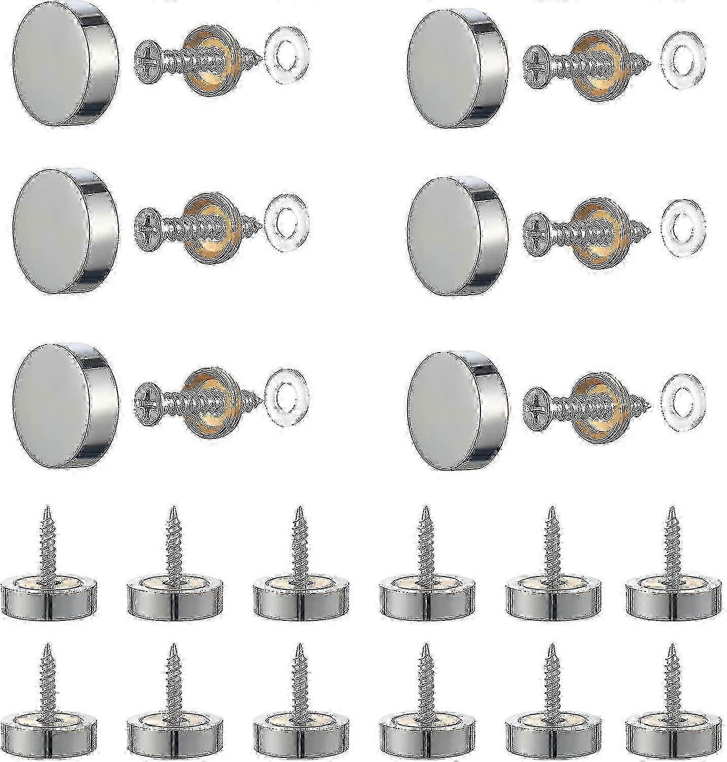 20 Sets Silver Mirror Screws 12mm Polished Brass with Decorative Cap