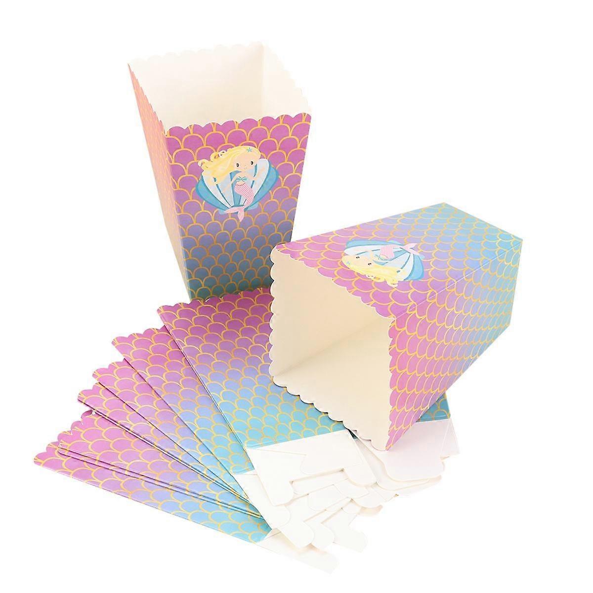 Scalloped Favor Box 12Pcs Multi Popcorn Box Mermaid-Themed Movie Style for Storage Use