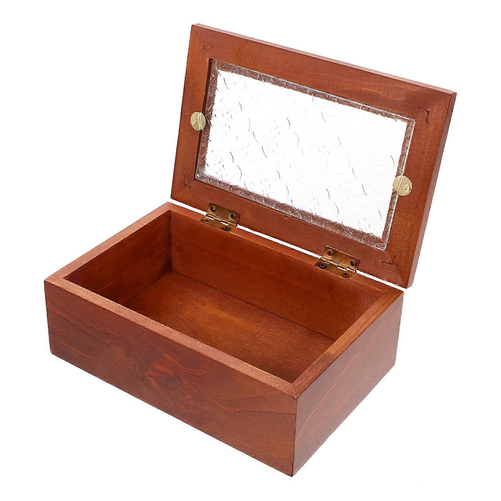 Vintage Trinket Storage Box with Glass Window for Small Items and Decorative Use 6.5 x 4.3 x 3.1 Inches