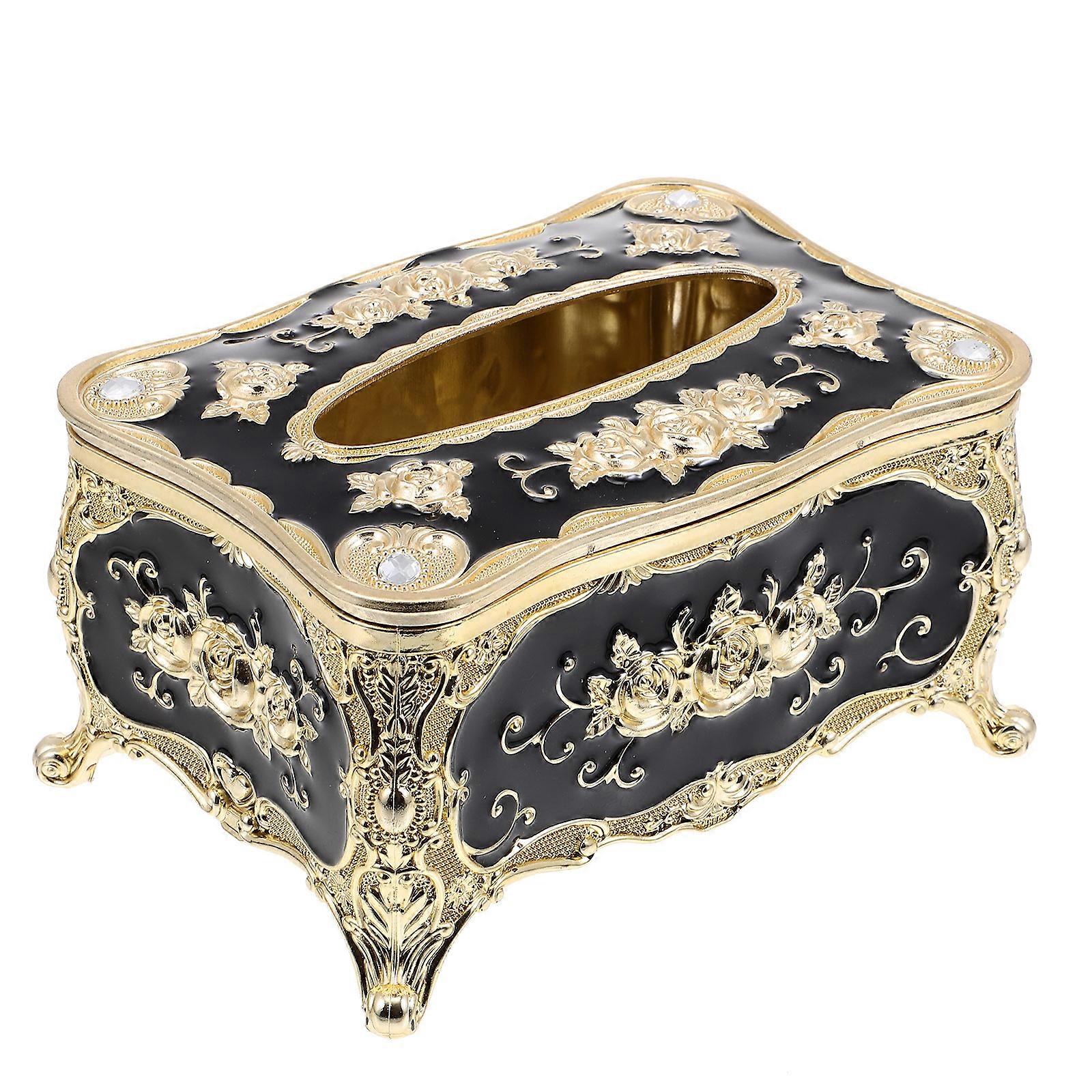 European Style Tissue Box Gold Edge Tissue Box for Storage Use