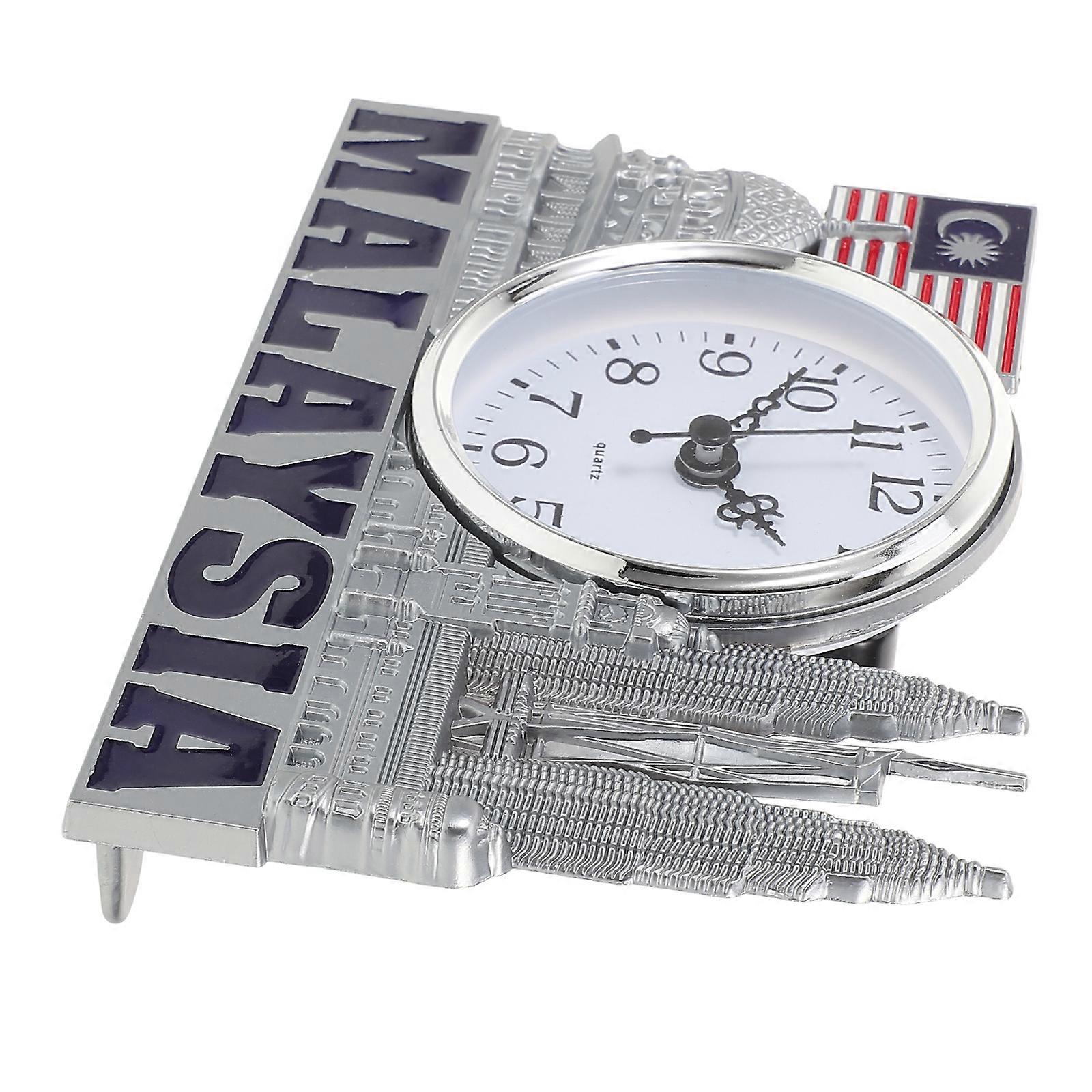 Tabletop Clock Twin Tower Statue Home Use Office Use Travel Souvenir Zinc Alloy Vintage Small Clock 1Pcs