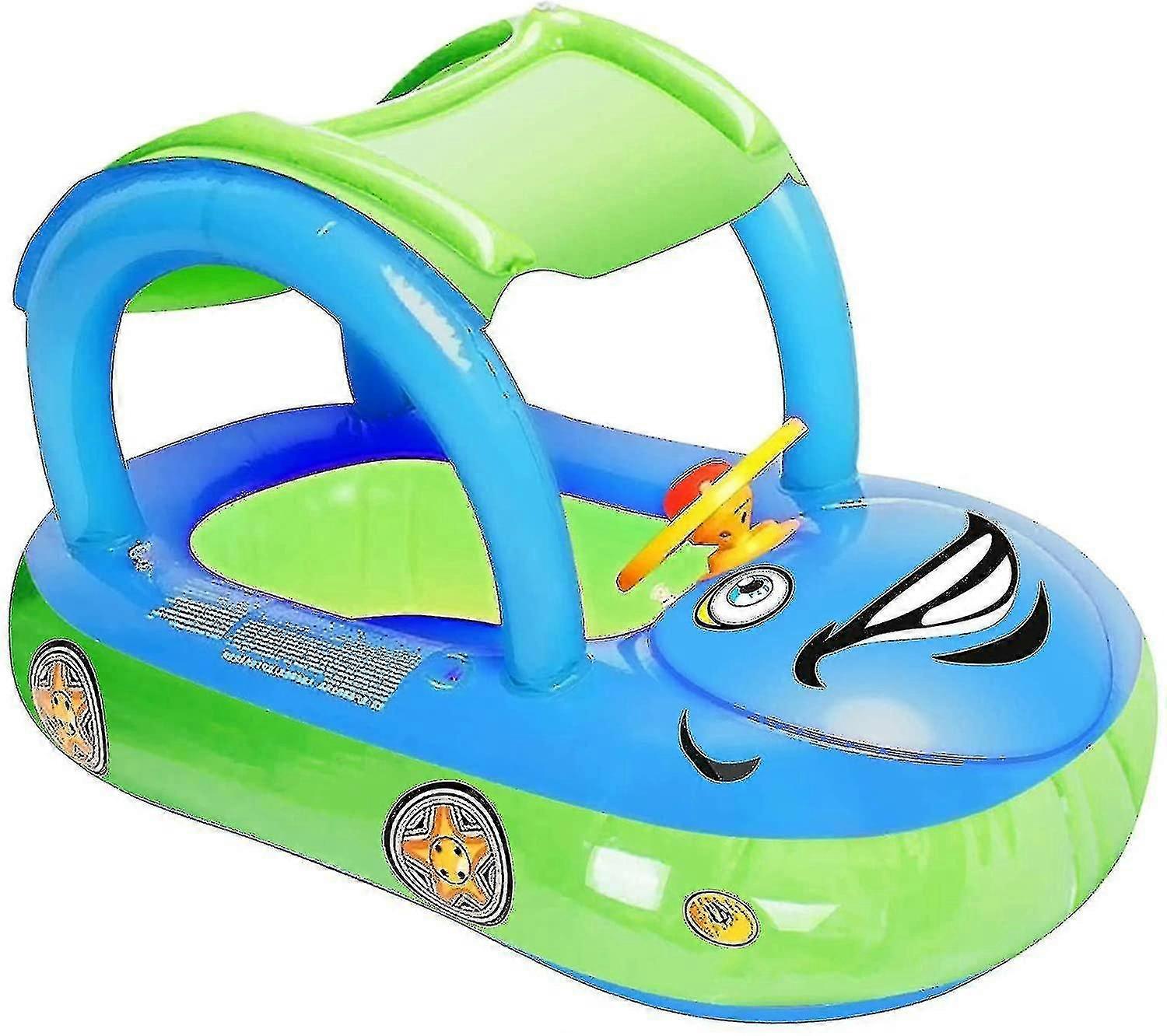 Baby Inflatable Pool Float With Canopy, Car Shaped Swim Float Boat For Infant Toddler Kids