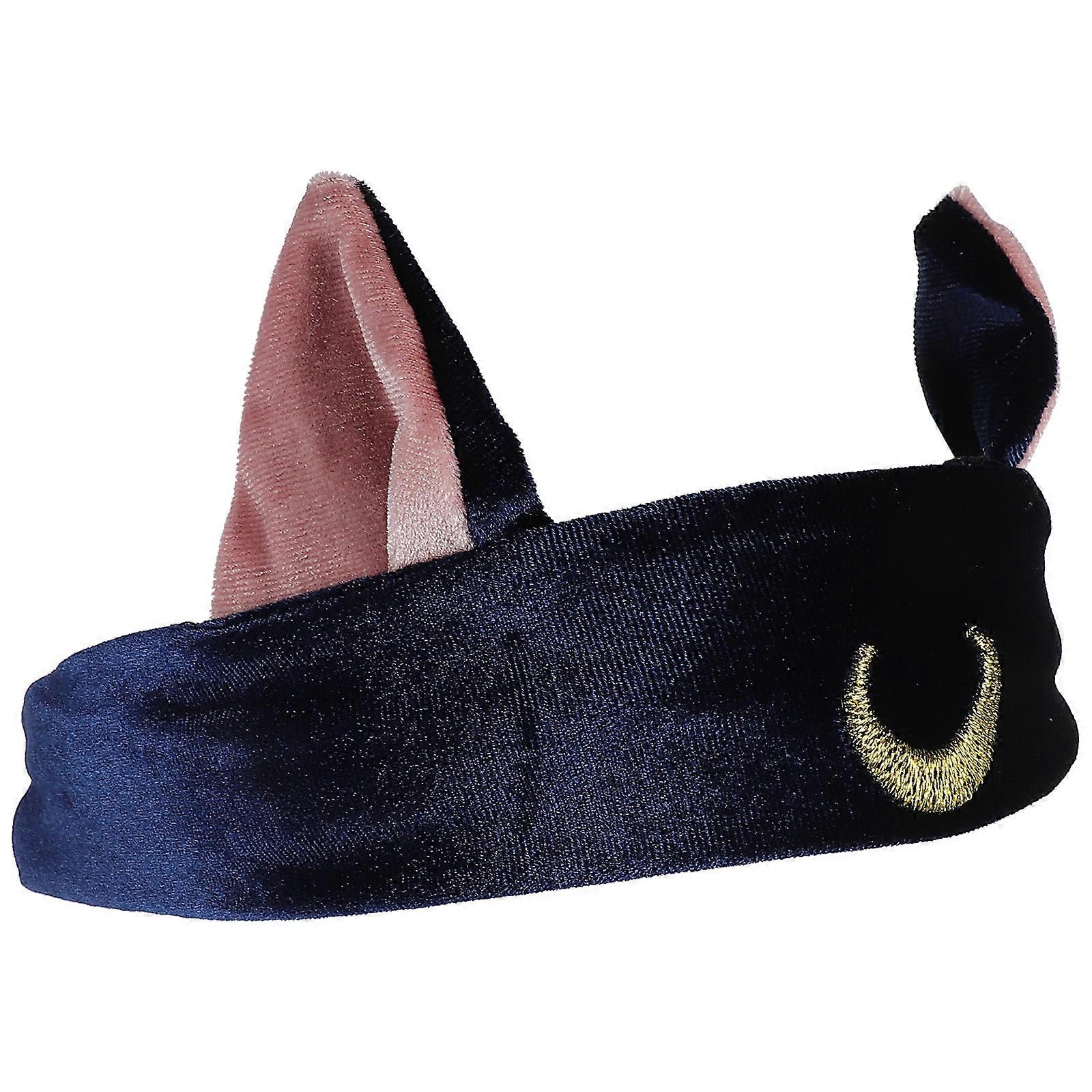 Facial Headband Cat Ear Shape Water Absorbing Headband Navy Plush for Washing Face 1Set