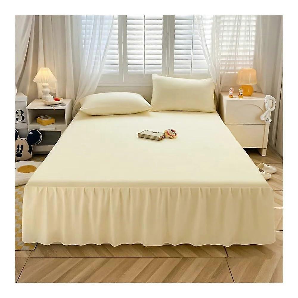 Solid Color Brushed Bed Skirt for King Size Bed, Soft Single Layer Bedding Sheet (Qianmihuang, 180x200cm)