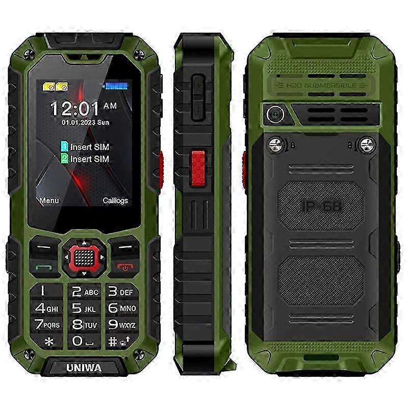 Uniwa S9 2,4 polegadas robusto IP68 à prova d'água 4G Celular com lanterna Celular externo à prova de choque de grau militar