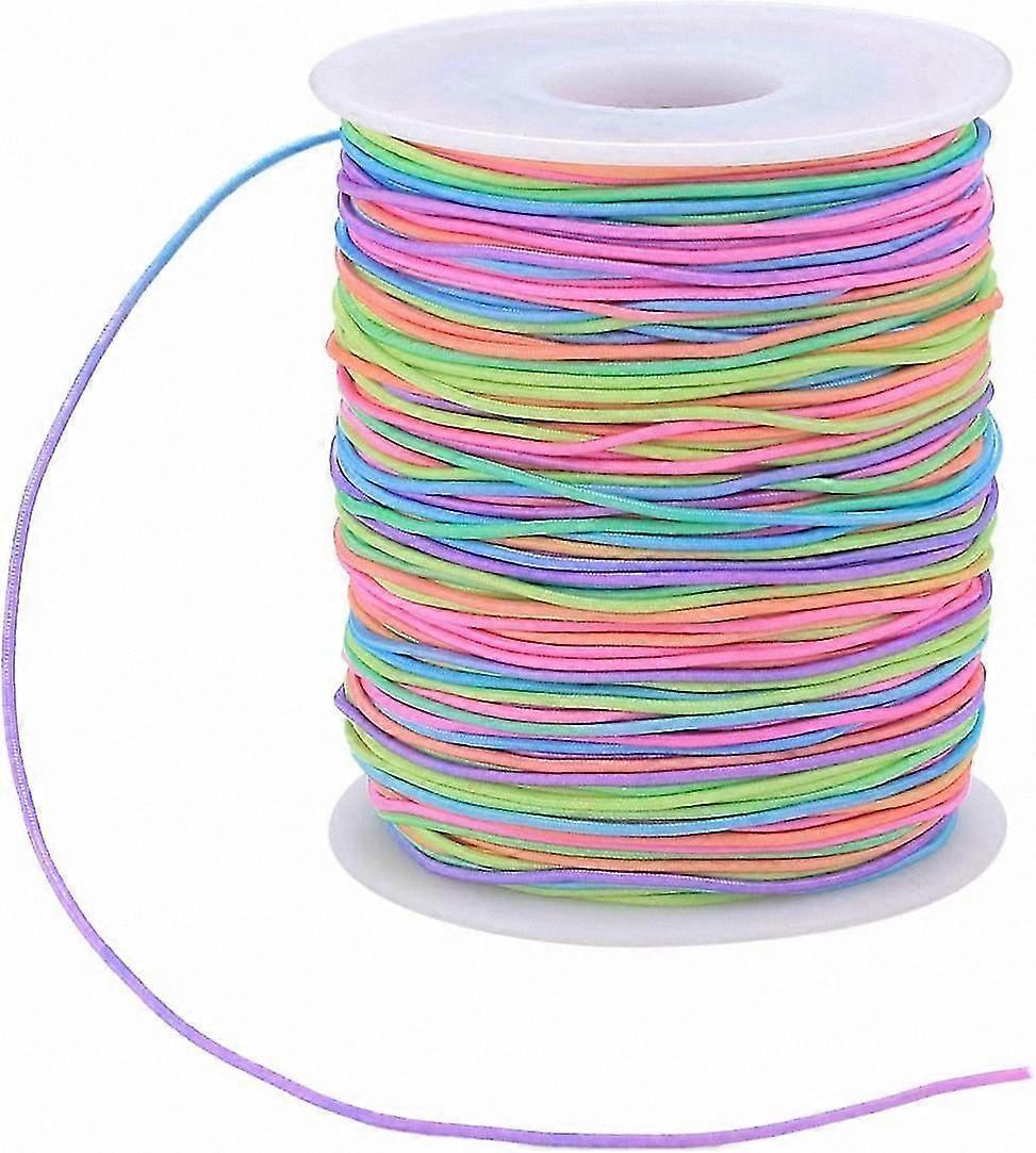 Rainbow Braided Elastic Cord for Jewelry Making, Colorful Craft Thread for Bracelets and Necklaces