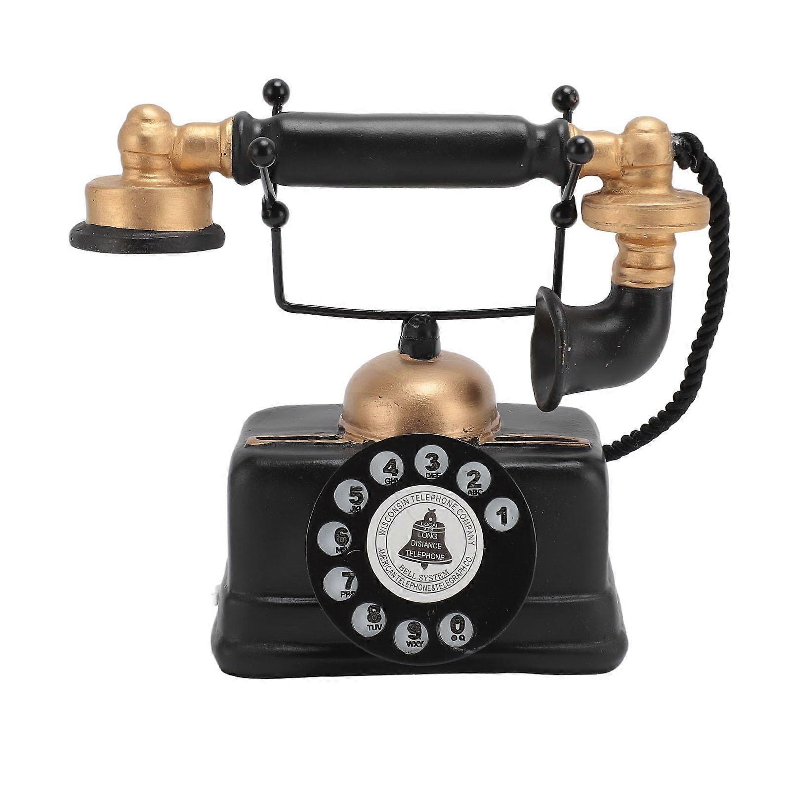 Retro Telephone Ornament, European Rotary Dialing Vintage Button Corded Phone