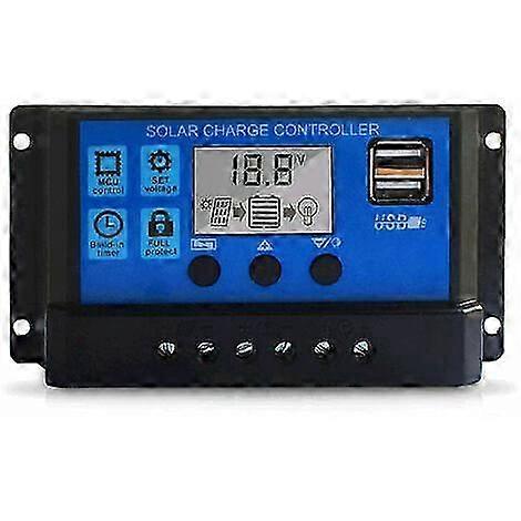 10A Solar Charge Controller, 12V/24V Adjustable, Dual USB Ports