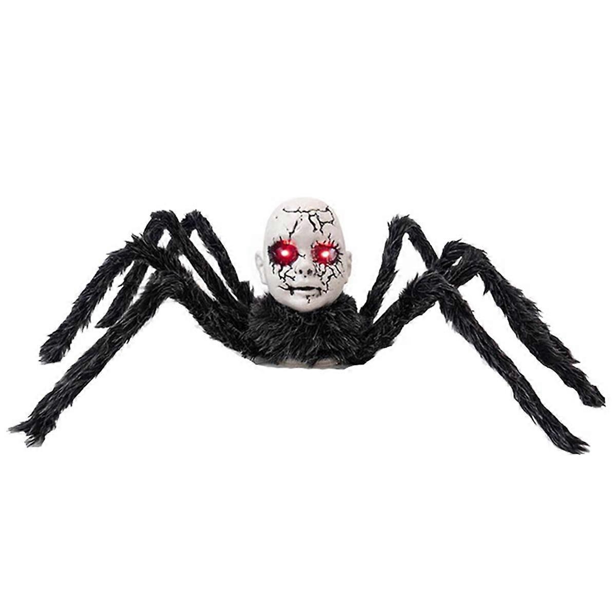 Halloween Animatronic Doll Face Spider Motion Activated Glowing Eyes Sound Control Scary Walking Toy Haunted House Prop