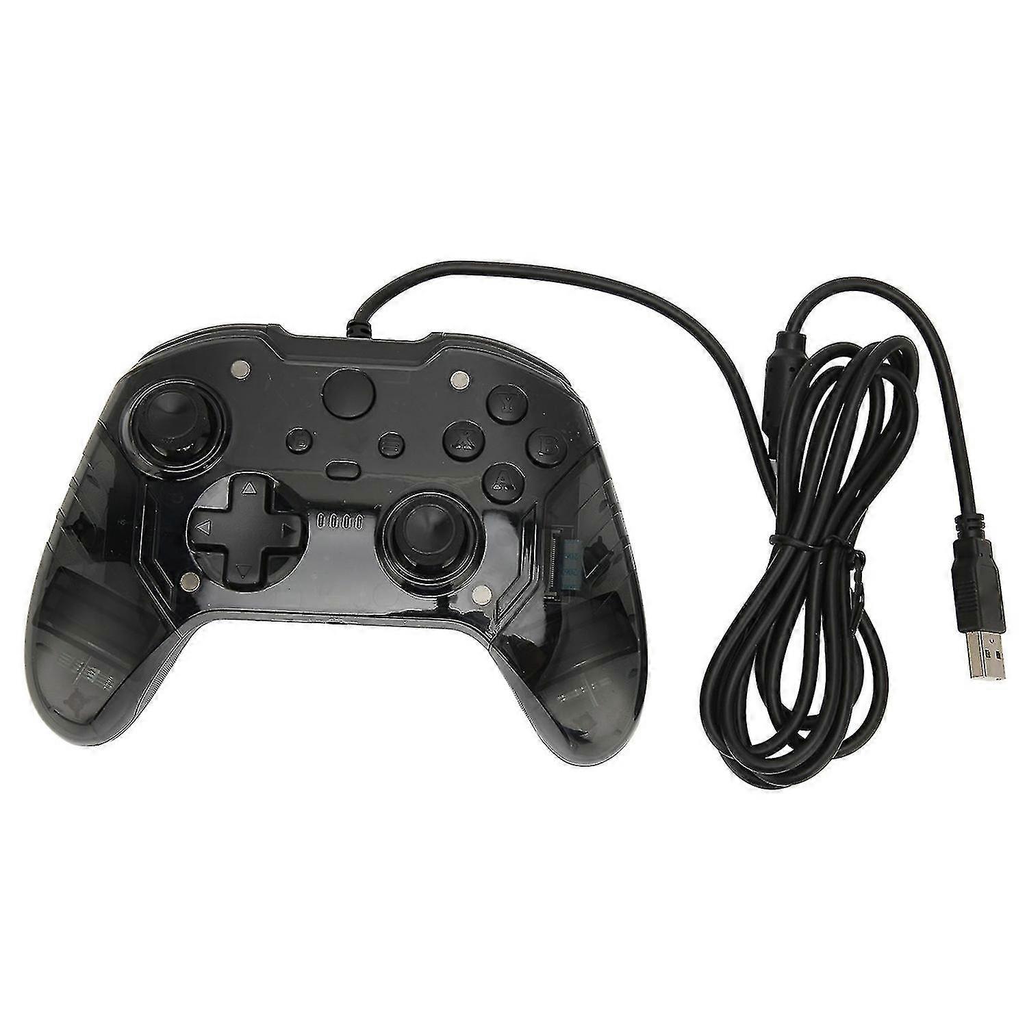 Wired Game Controller Dual Vibration Rgb Transparent Shell Gamepad Joystick For Xbox Pc Black