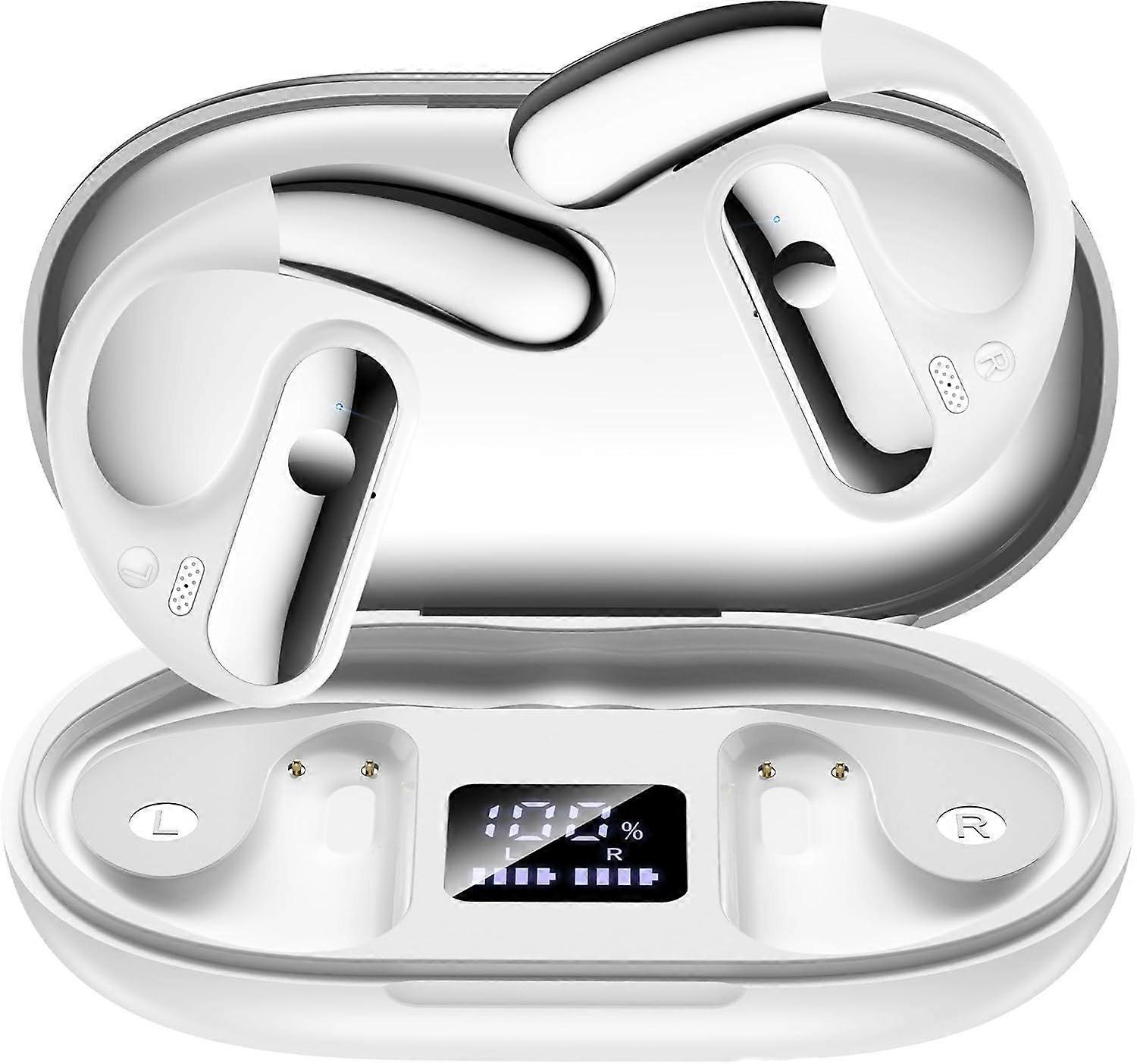Open Bluetooth 5.3 Earbuds, 2024 Wireless Earphones Sports On-Ear Headphones Built-in Microphone with Ear Hooks 50 Hours Playtime Earbuds LED Display