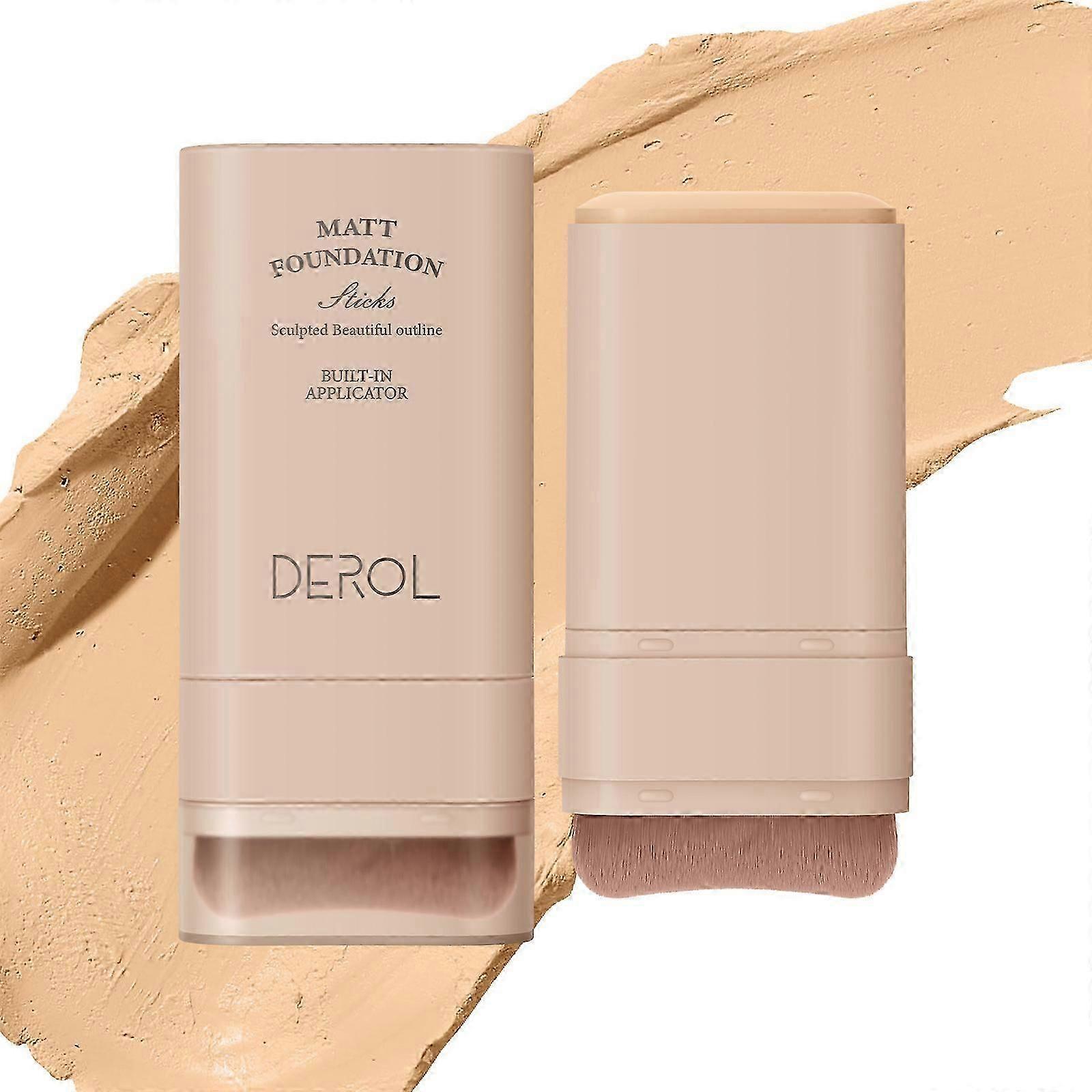 Foundation Stick, Multi-Use Foundation Stick Makeup with Built-In Foundation Brush, Velvet High Coverage Cream Foundation Longwear Contour Stick