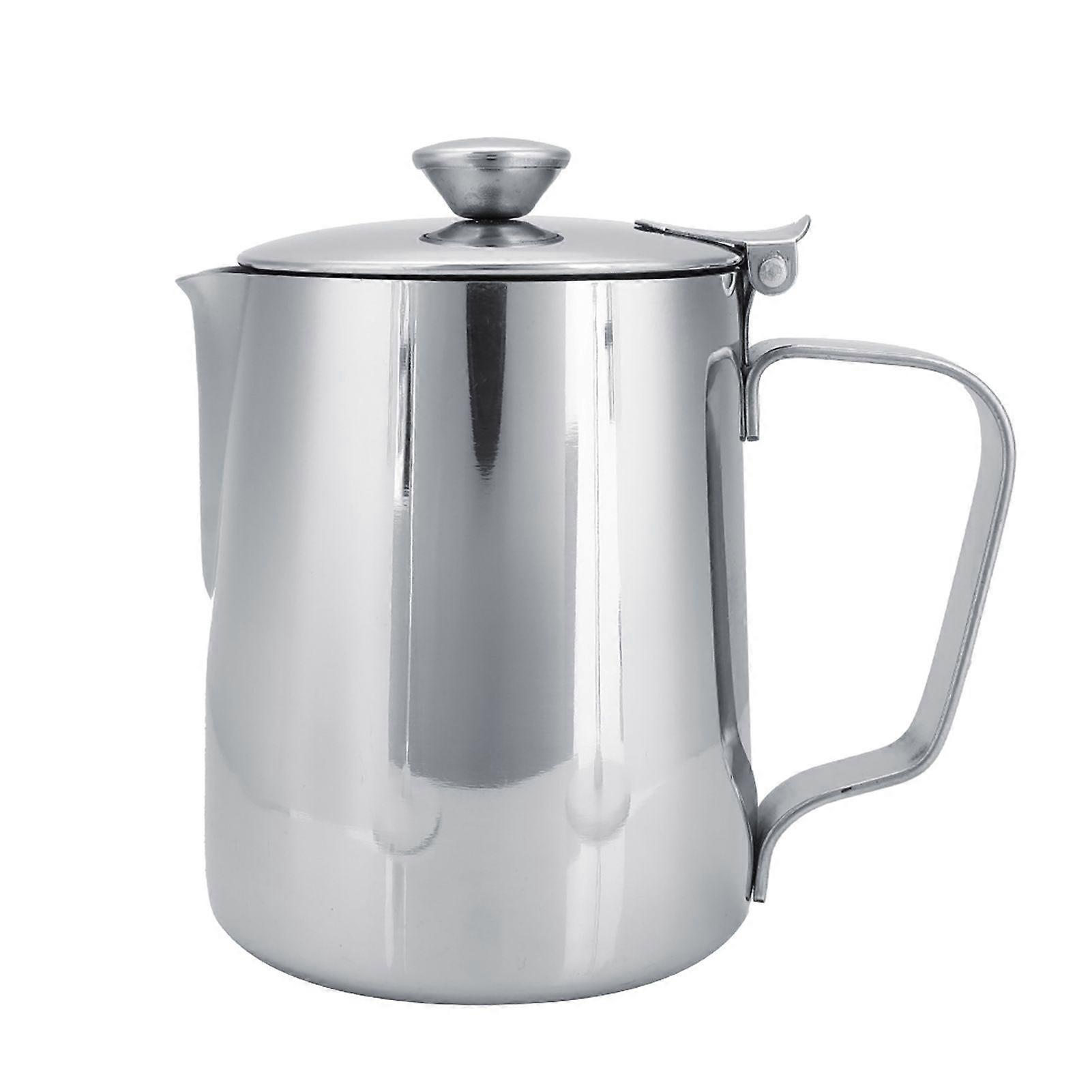 Stainless Steel Coffee Cup Mug Milk Frothing Pitcher Jug with Lid for Latte Coffee Art(350ml)