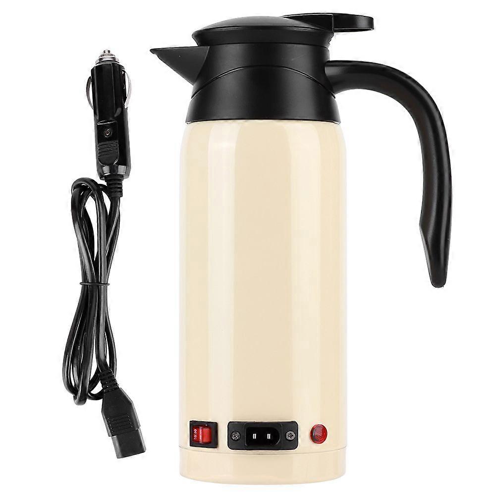 Portable 800ml HighCapacity Electric Heating Kettle with Cigarette Lighter for Car Use 12V24V(Beige )