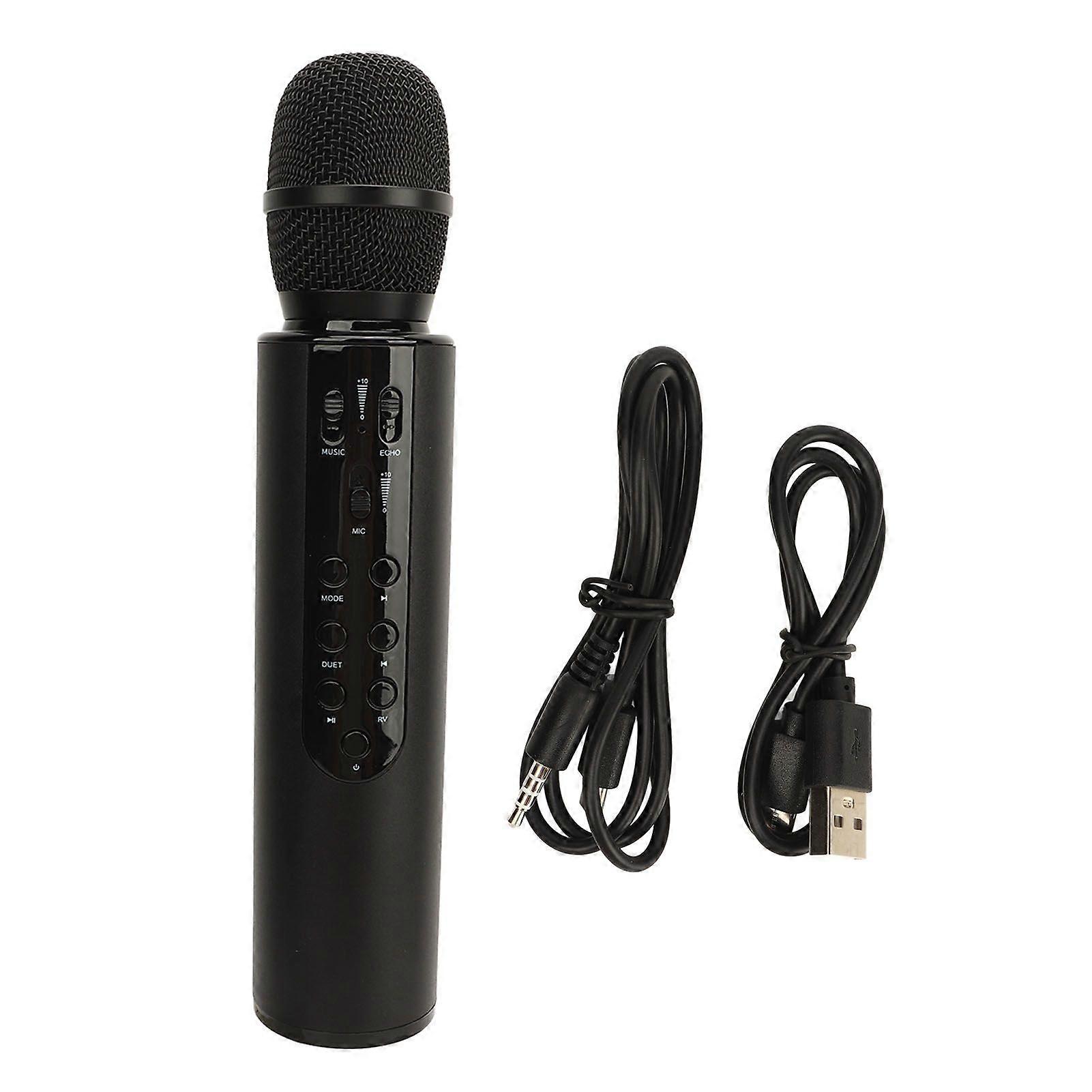 Wireless Capacitor Microphone Dual Speaker Karaoke Portable Microphone Home Bluetooth Singing Microphone Black