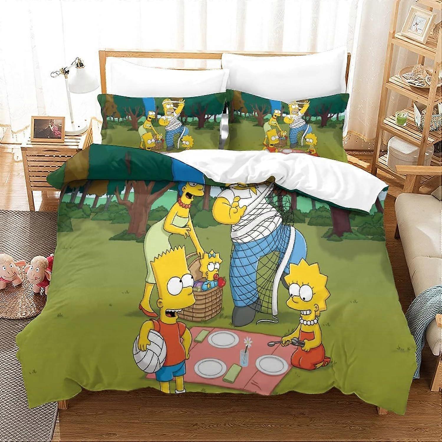 Duvet Cover Set Bedding Set 3 Pieces Set Ultra Soft Microfiber Polyester Comforter Cover 3D Simpson Printing Theme Quilt Cover with Zipper Closure Eas