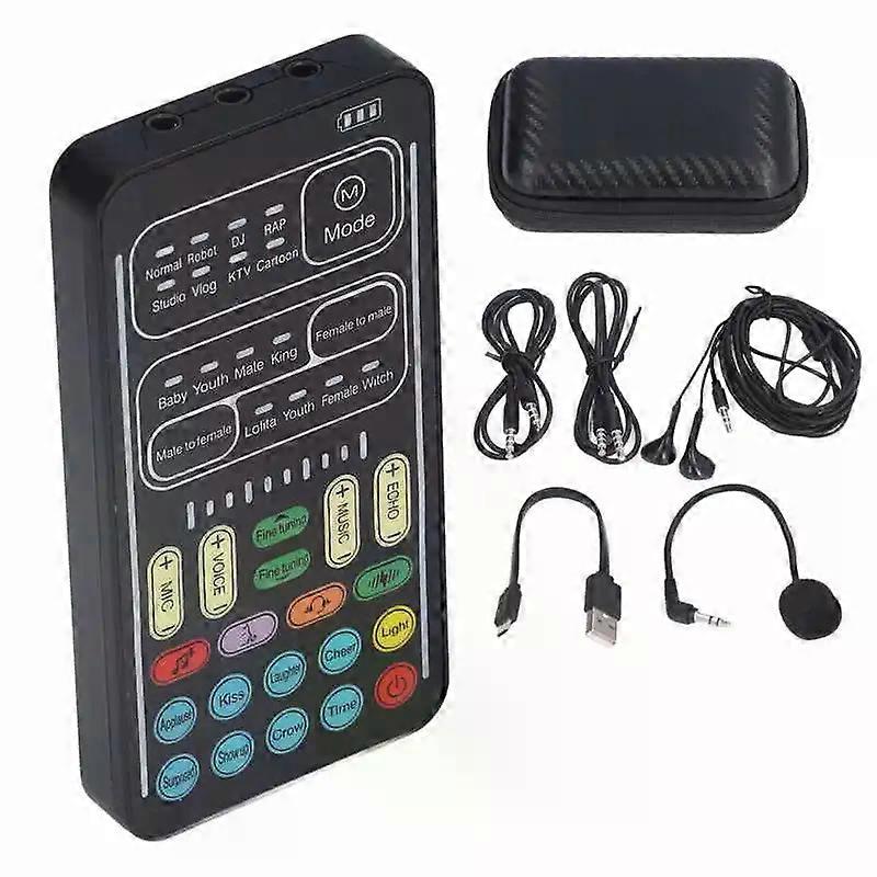 Recording Mini Sound Card Voice Changer Set Colorful LED Lights for Live Streaming