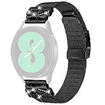 For LG Watch Sport Stainless Steel Watch Strap 20mm Rhinestone Butterfly Milanese Mesh Band - Black